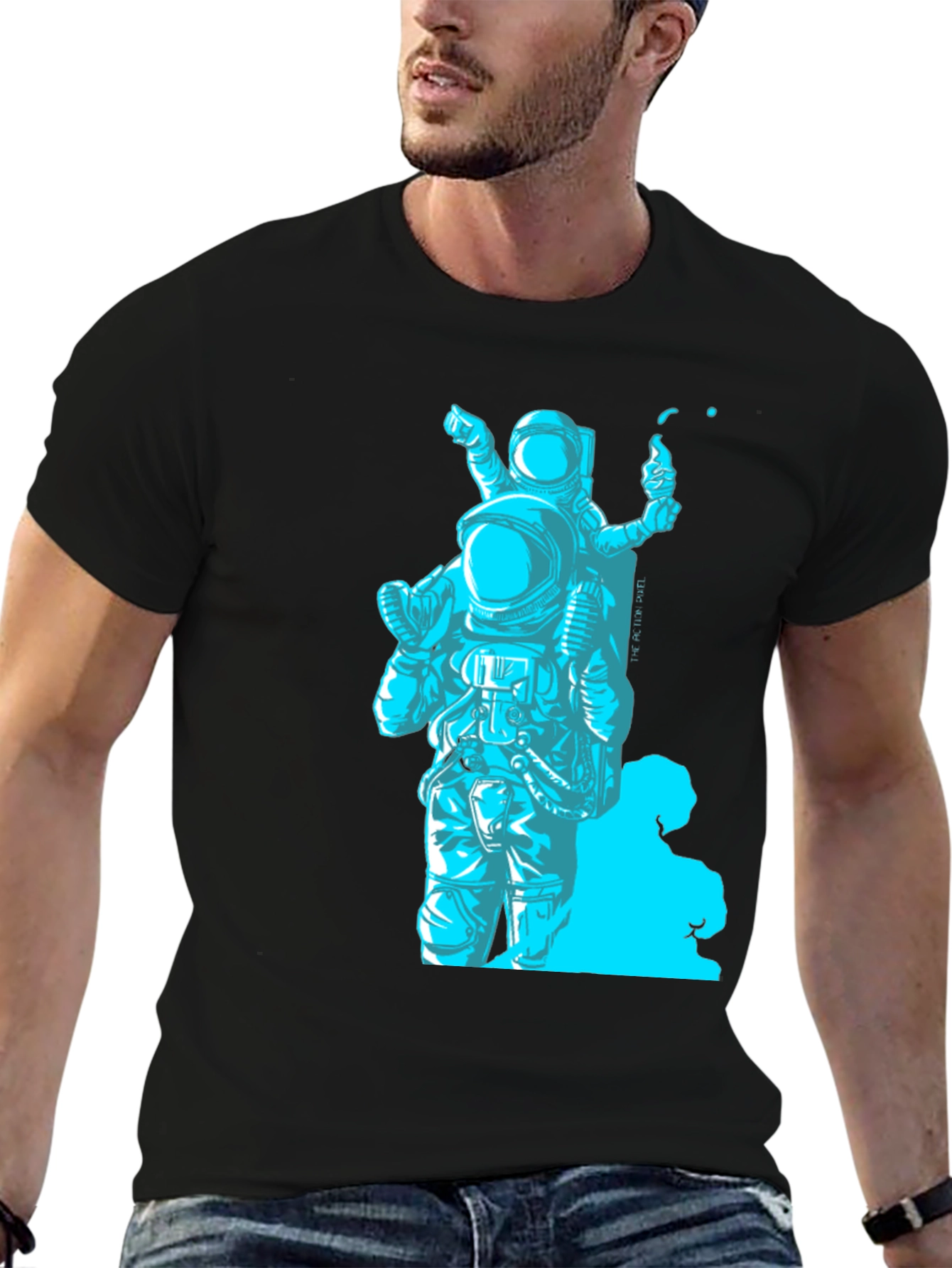 Astronaut Graphic T-Shirt - Black Crew Neck Tee