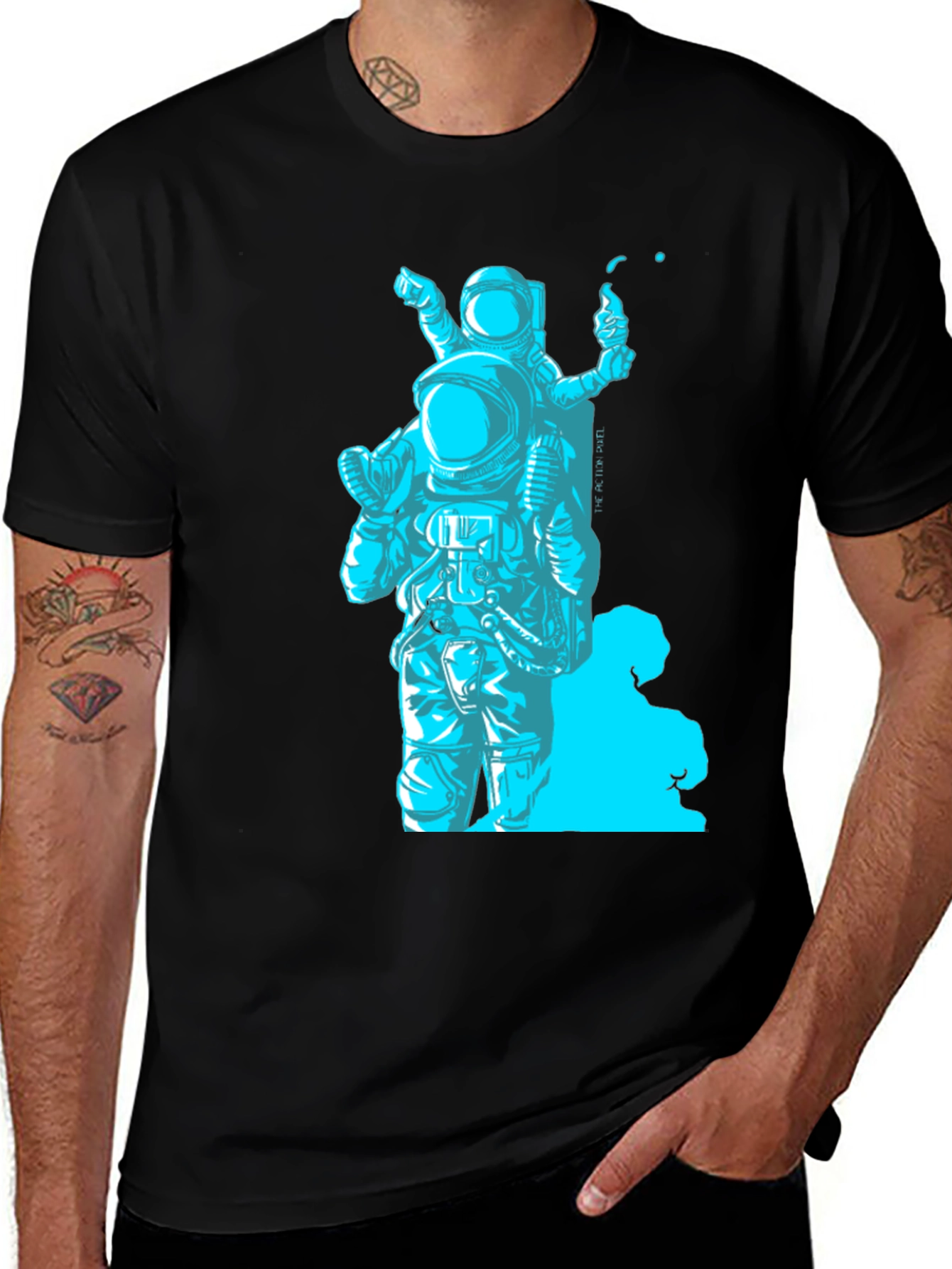 Astronaut Graphic T-Shirt - Black Crew Neck Tee