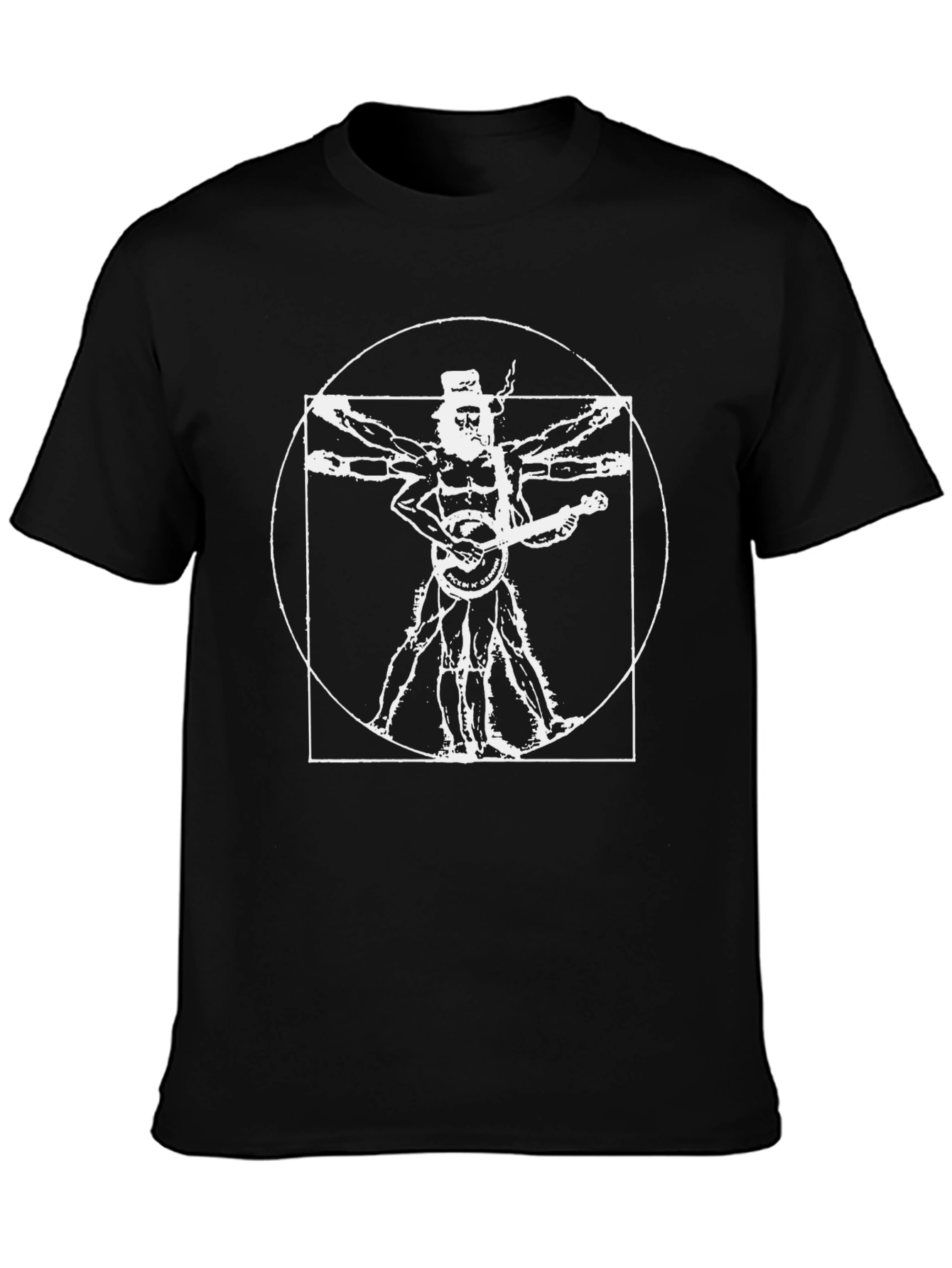 Vitruvian Banjo Man Graphic Tee - Black Cotton T-Shirt