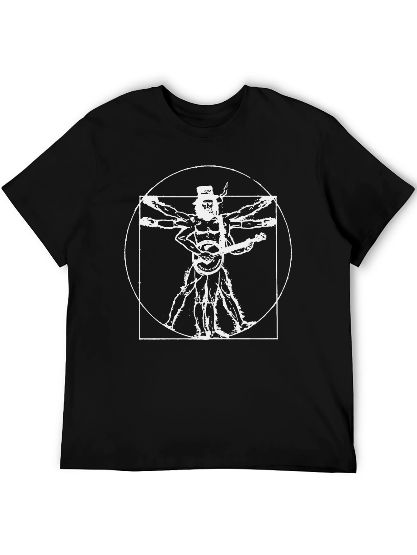 Vitruvian Banjo Man Graphic Tee - Black Cotton T-Shirt