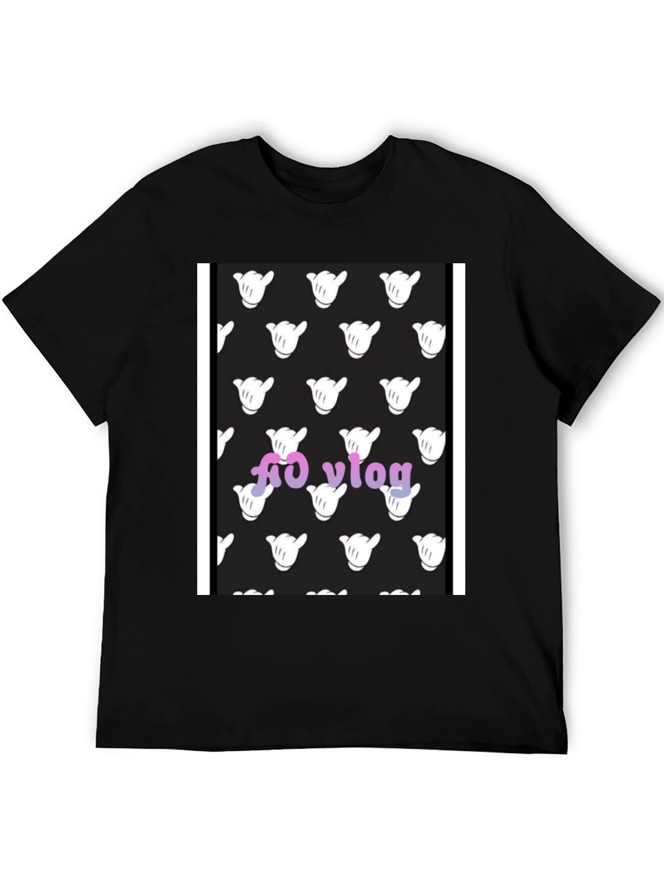 Black T-Shirt with Hang Loose Hand Pattern