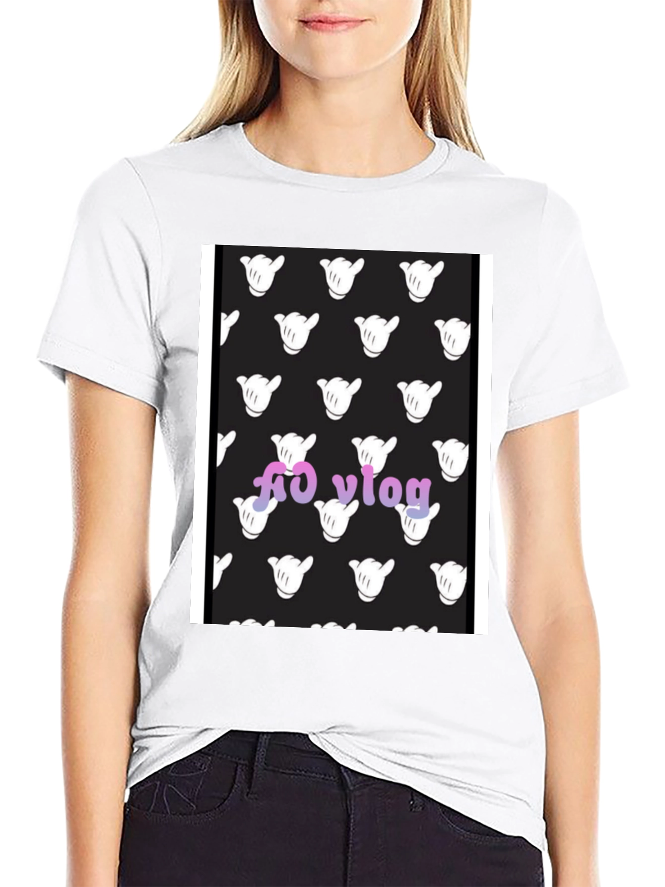 Black T-Shirt with Hang Loose Hand Pattern