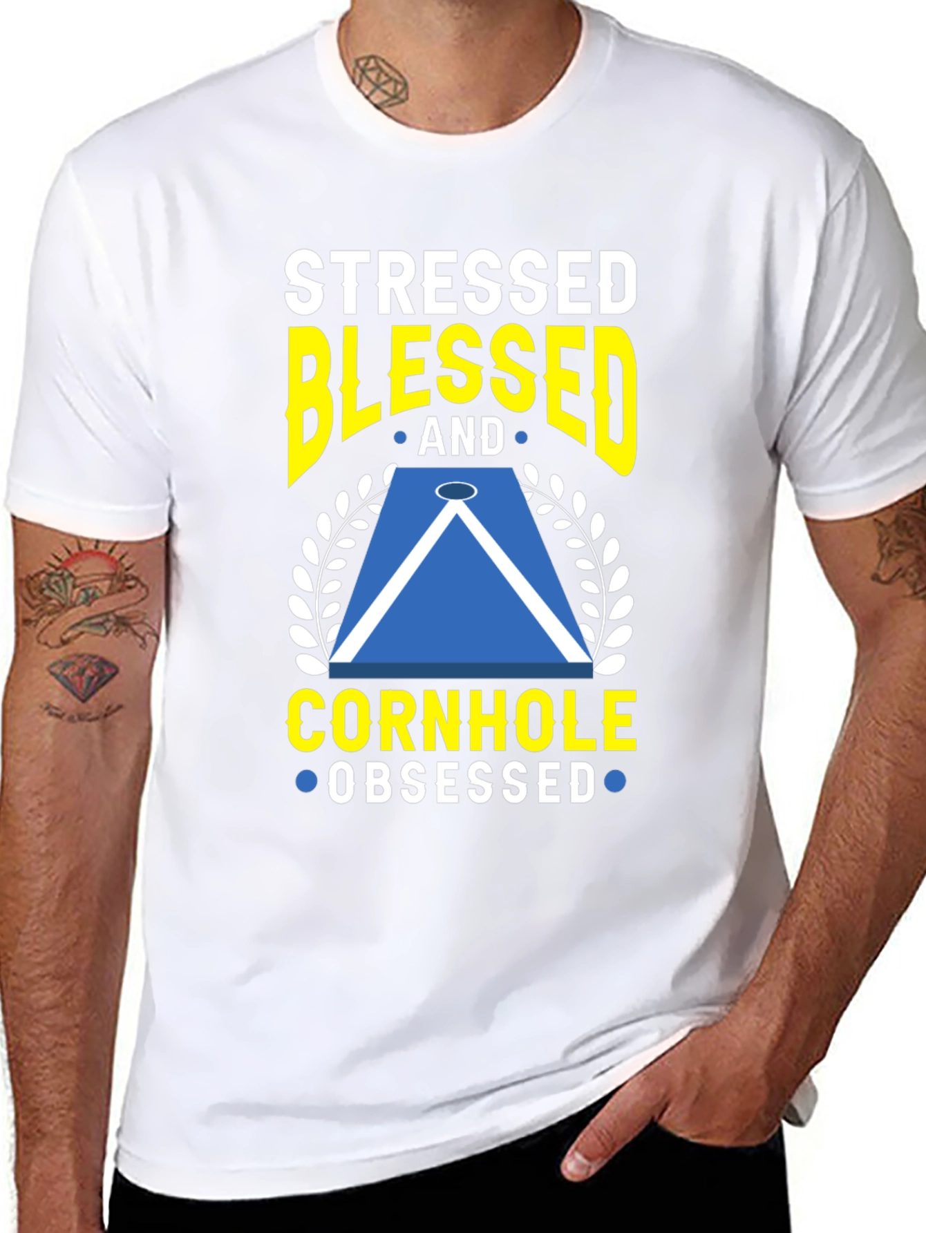Stressed Blessed Cornhole Obsessed Graphic Tee