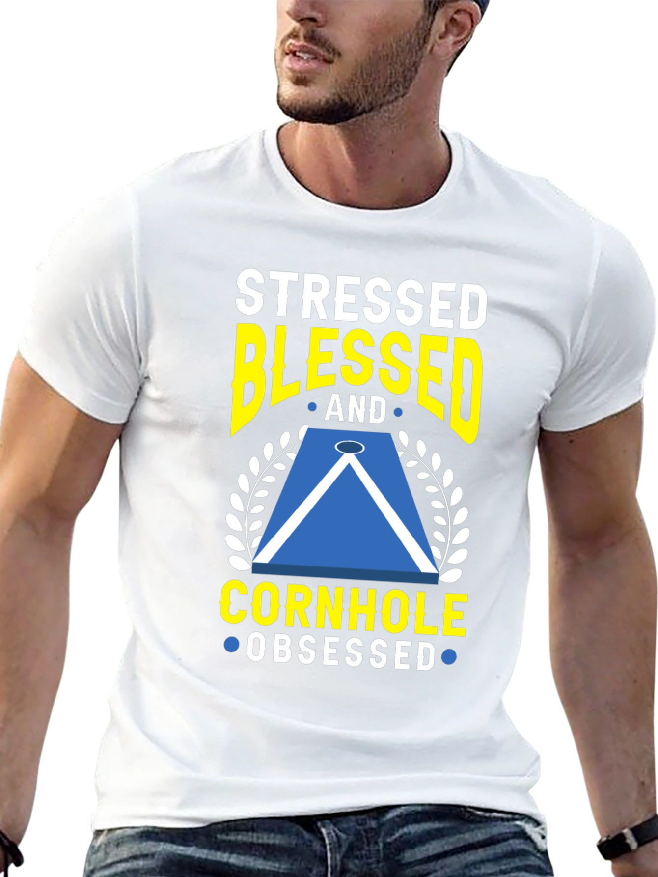 Stressed Blessed Cornhole Obsessed Graphic Tee