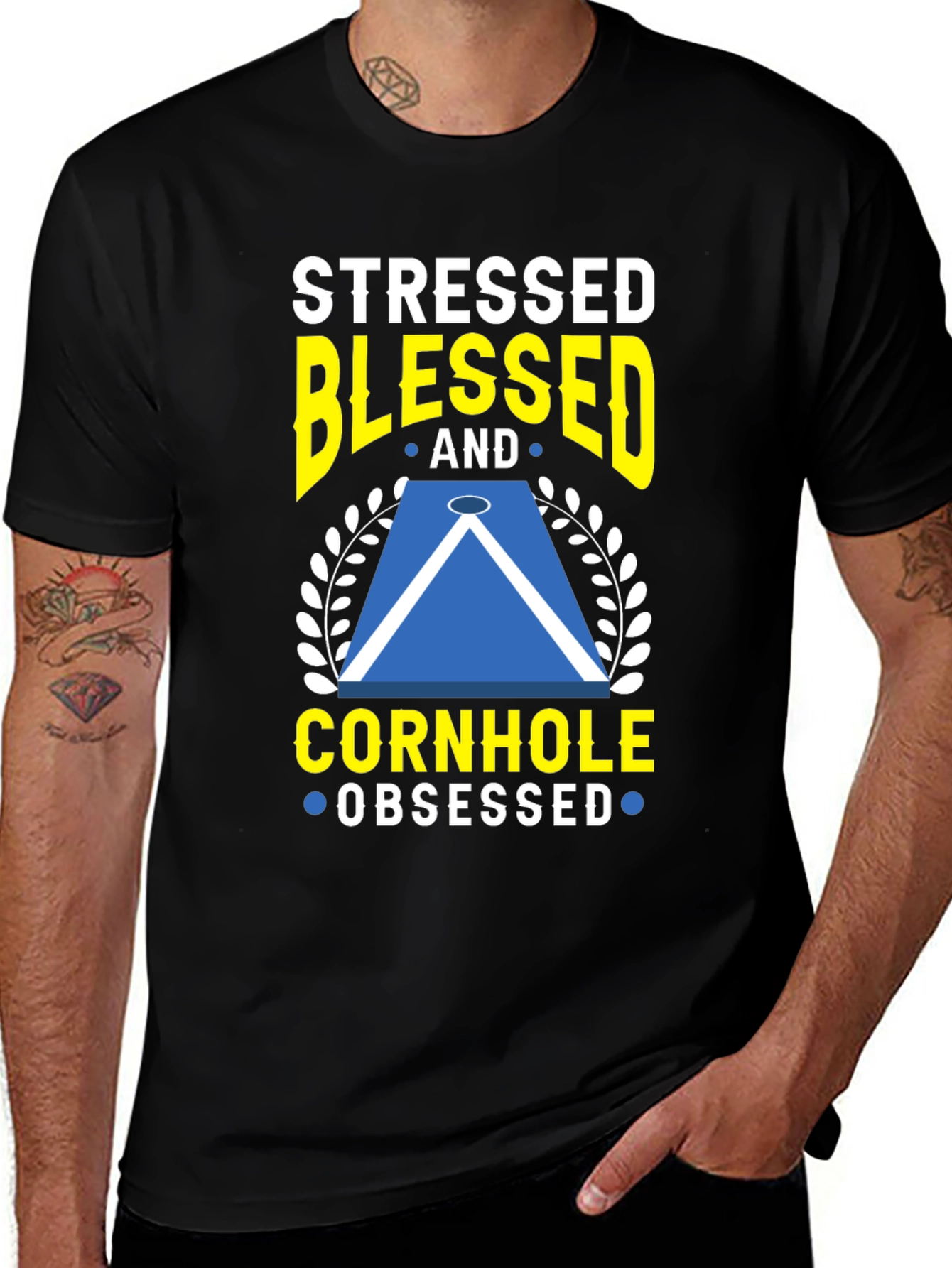 Stressed Blessed Cornhole Obsessed Graphic Tee