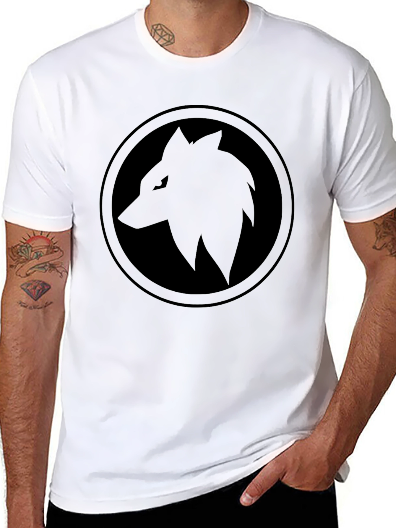 Black Wolf Circle T-Shirt - Edgy Graphic Tee