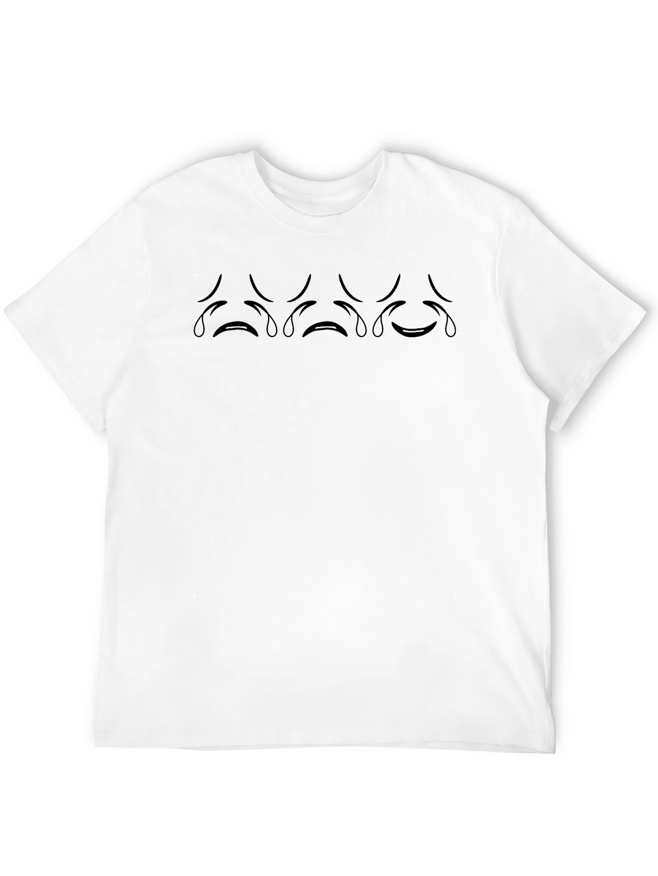 Mens Black T-Shirt with Sad & Happy Faces Print