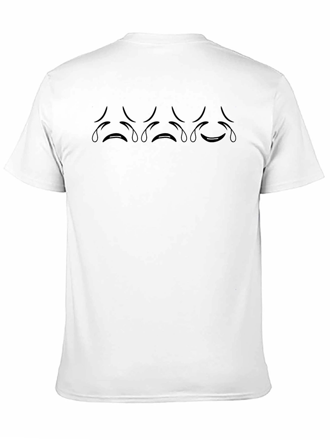 Mens Black T-Shirt with Sad & Happy Faces Print