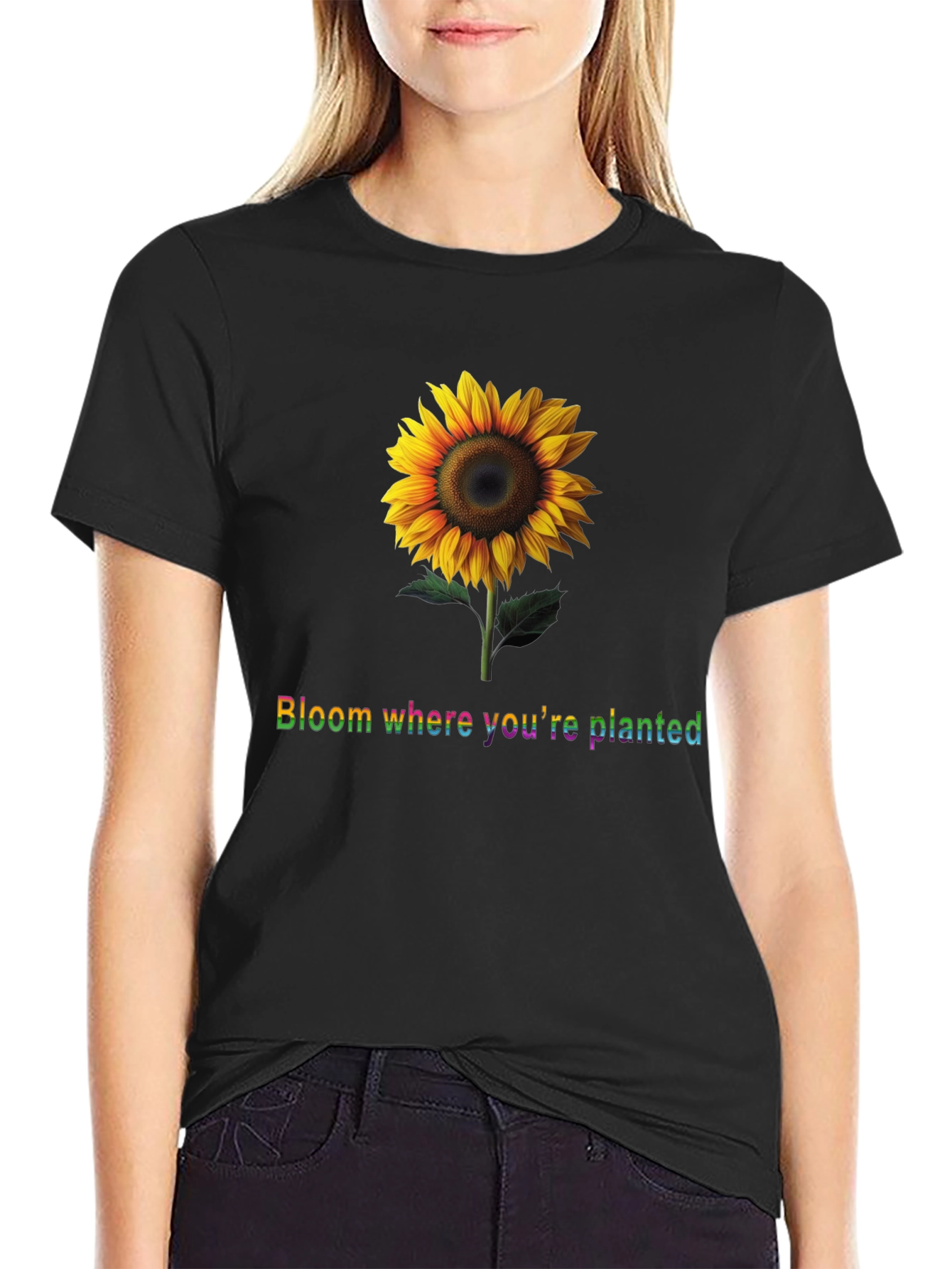 Sunflower Bloom Black T-Shirt
