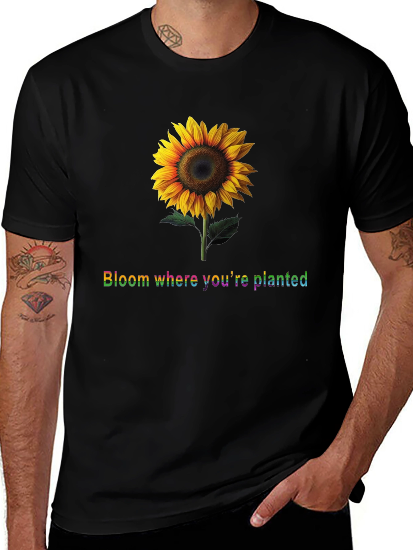 Sunflower Bloom Black T-Shirt