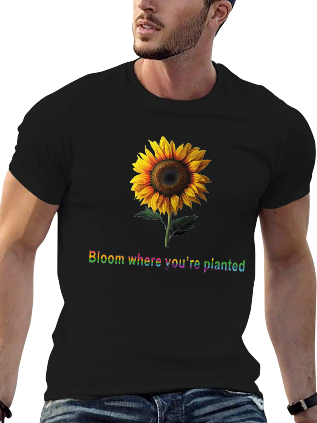 Sunflower Bloom Black T-Shirt