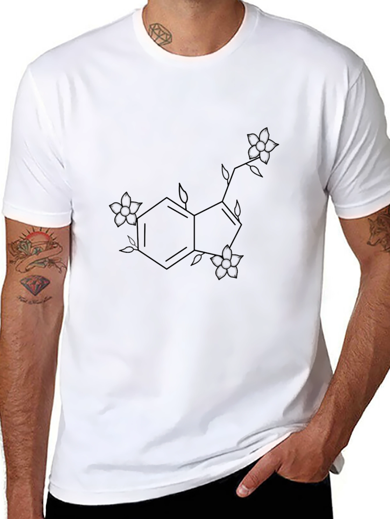 Floral Serotonin Molecule Black T-Shirt