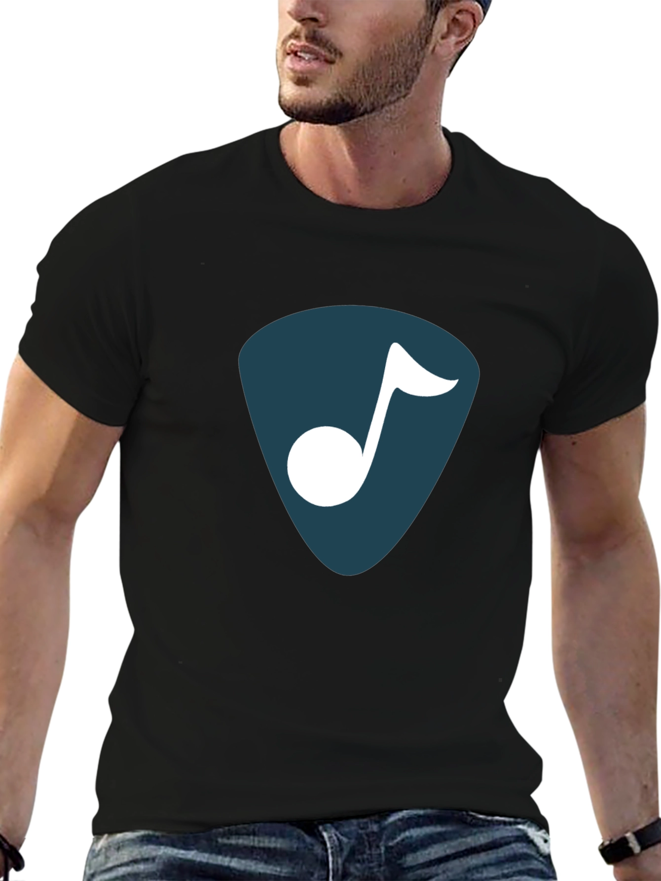 Stylish Music Note Graphic T-Shirt - Black