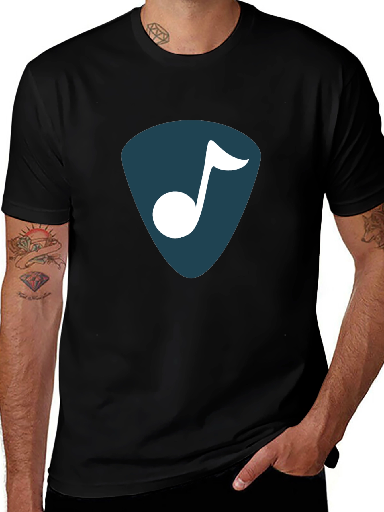 Stylish Music Note Graphic T-Shirt - Black