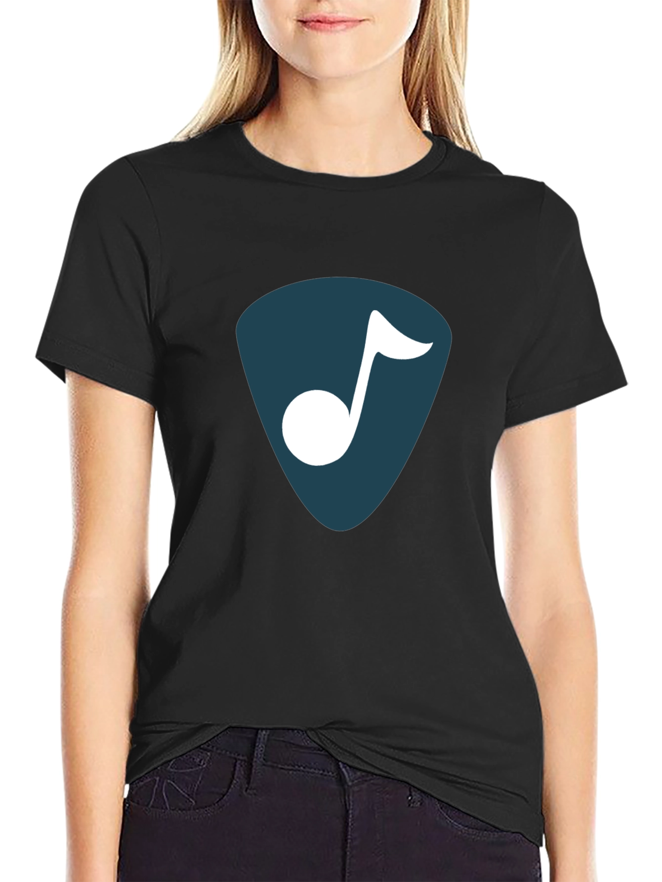Stylish Music Note Graphic T-Shirt - Black