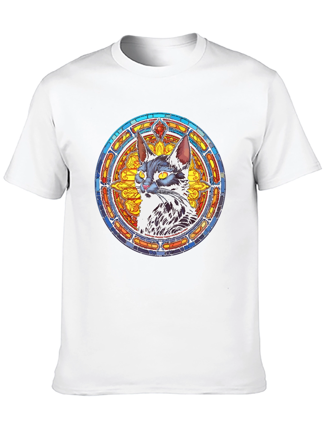 Stained Glass Cat Graphic Tee - Black