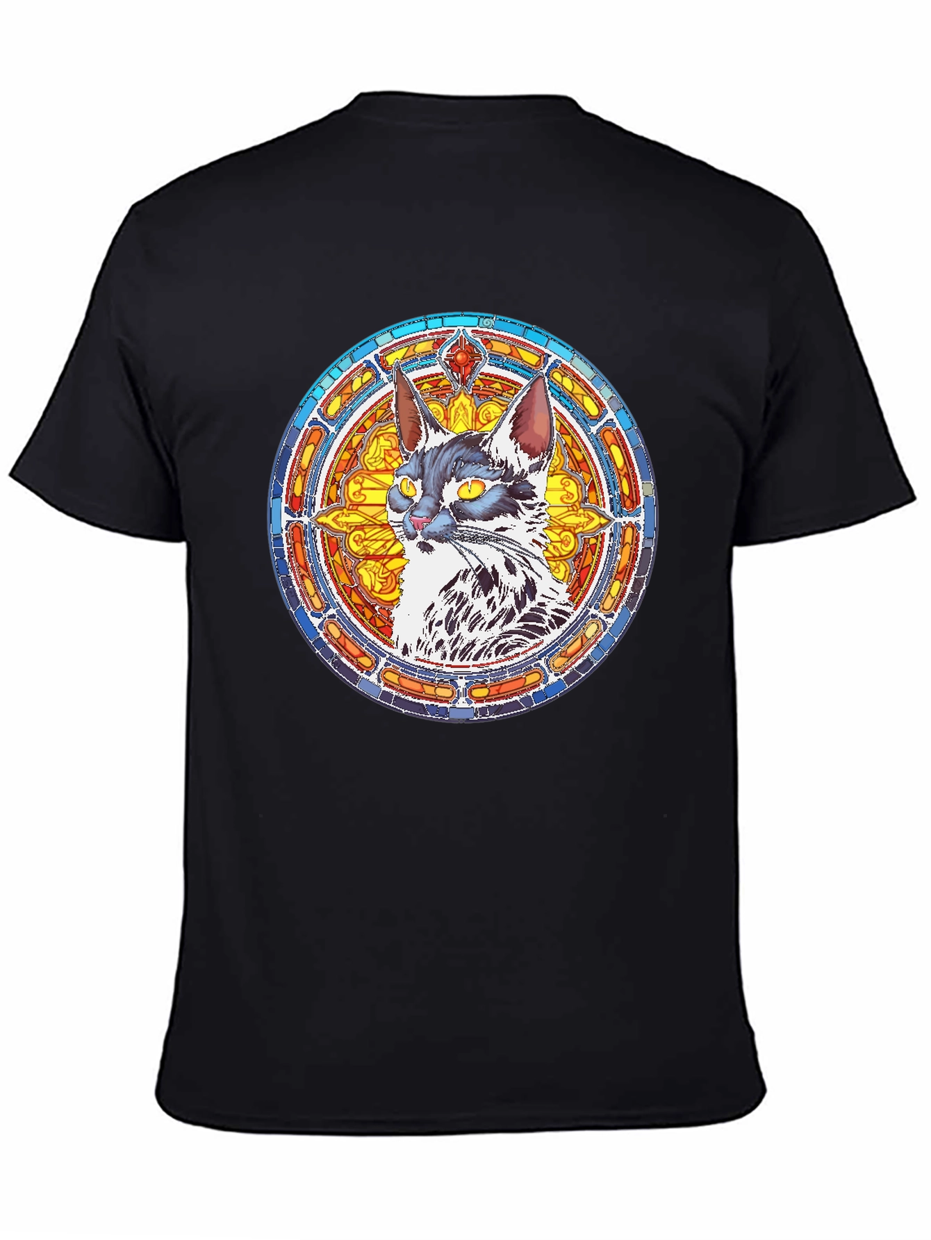 Stained Glass Cat Graphic Tee - Black