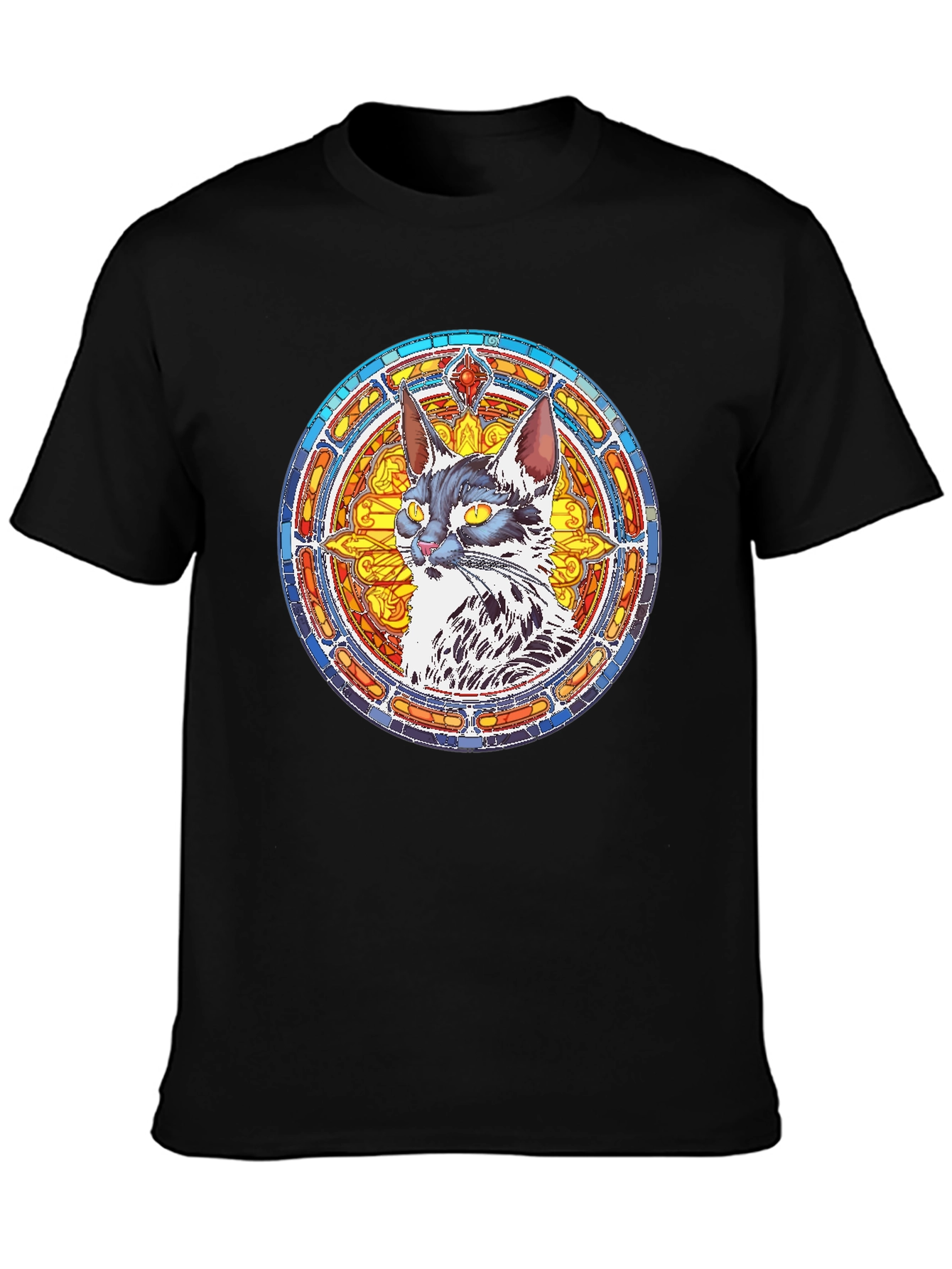 Stained Glass Cat Graphic Tee - Black