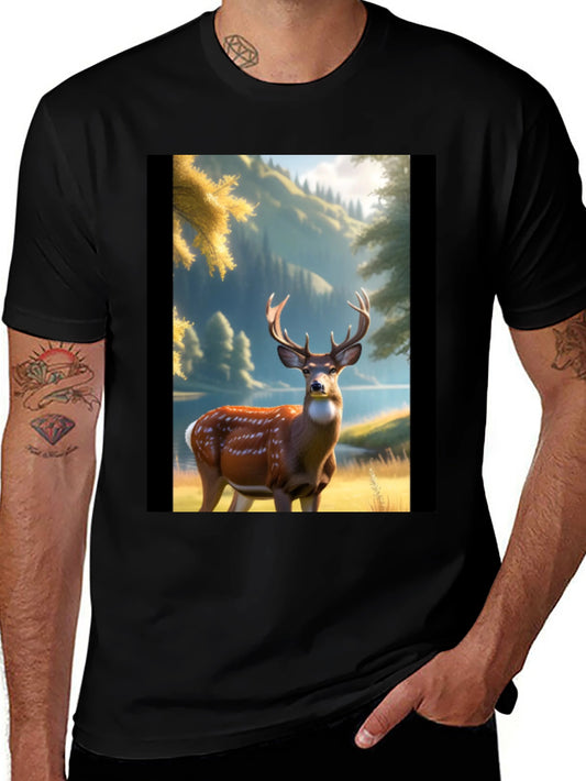 Deer Graphic Print Black T-Shirt