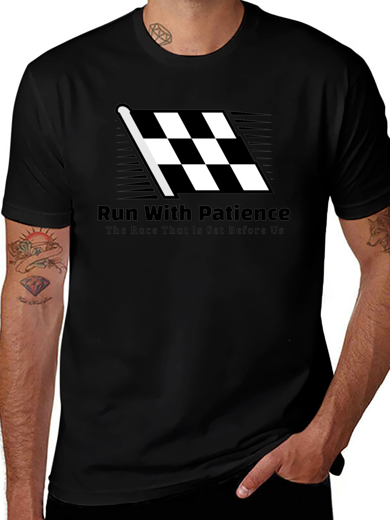 Run With Patience T-Shirt - Black Christian Tee