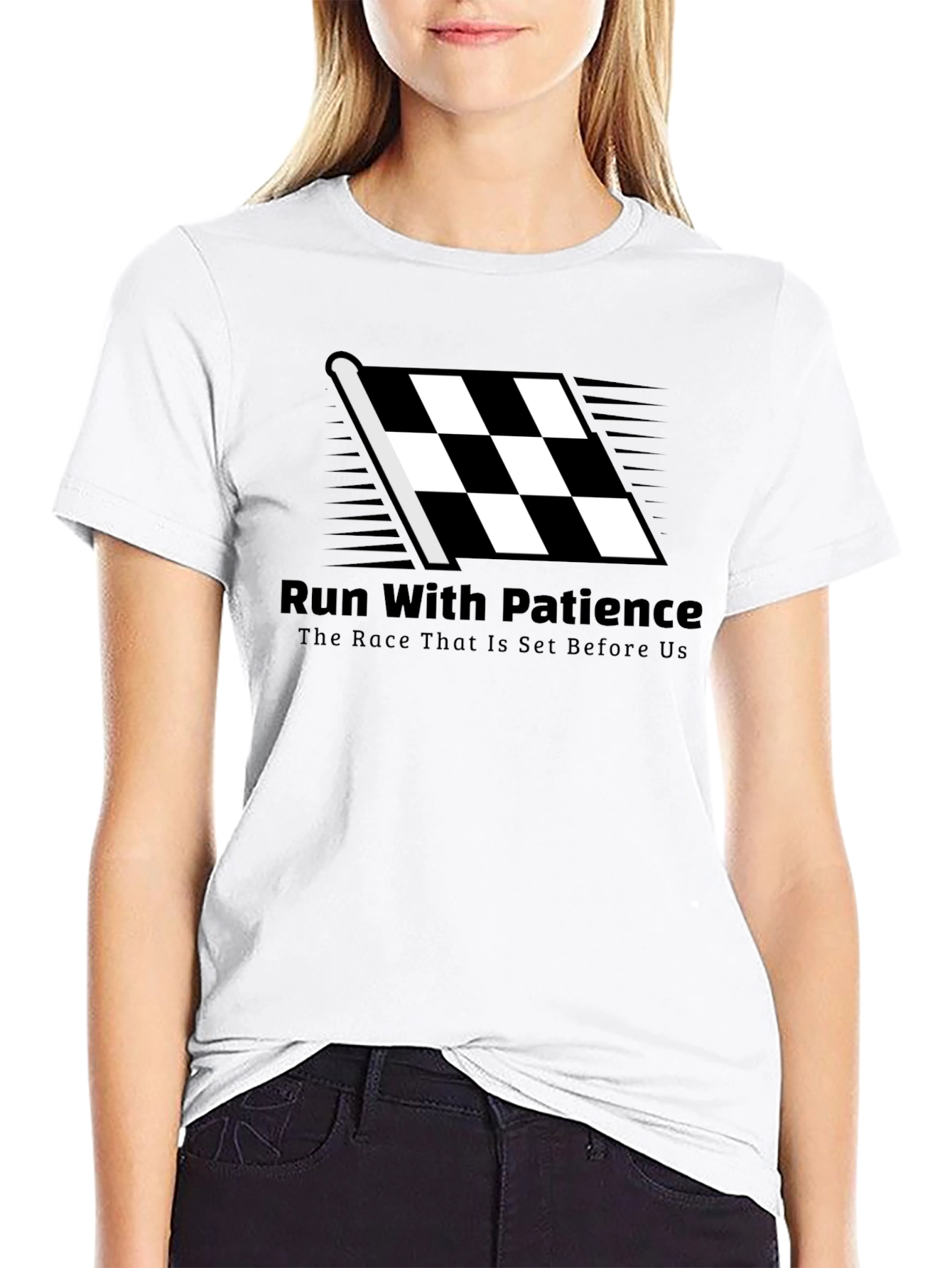 Run With Patience T-Shirt - Black Christian Tee