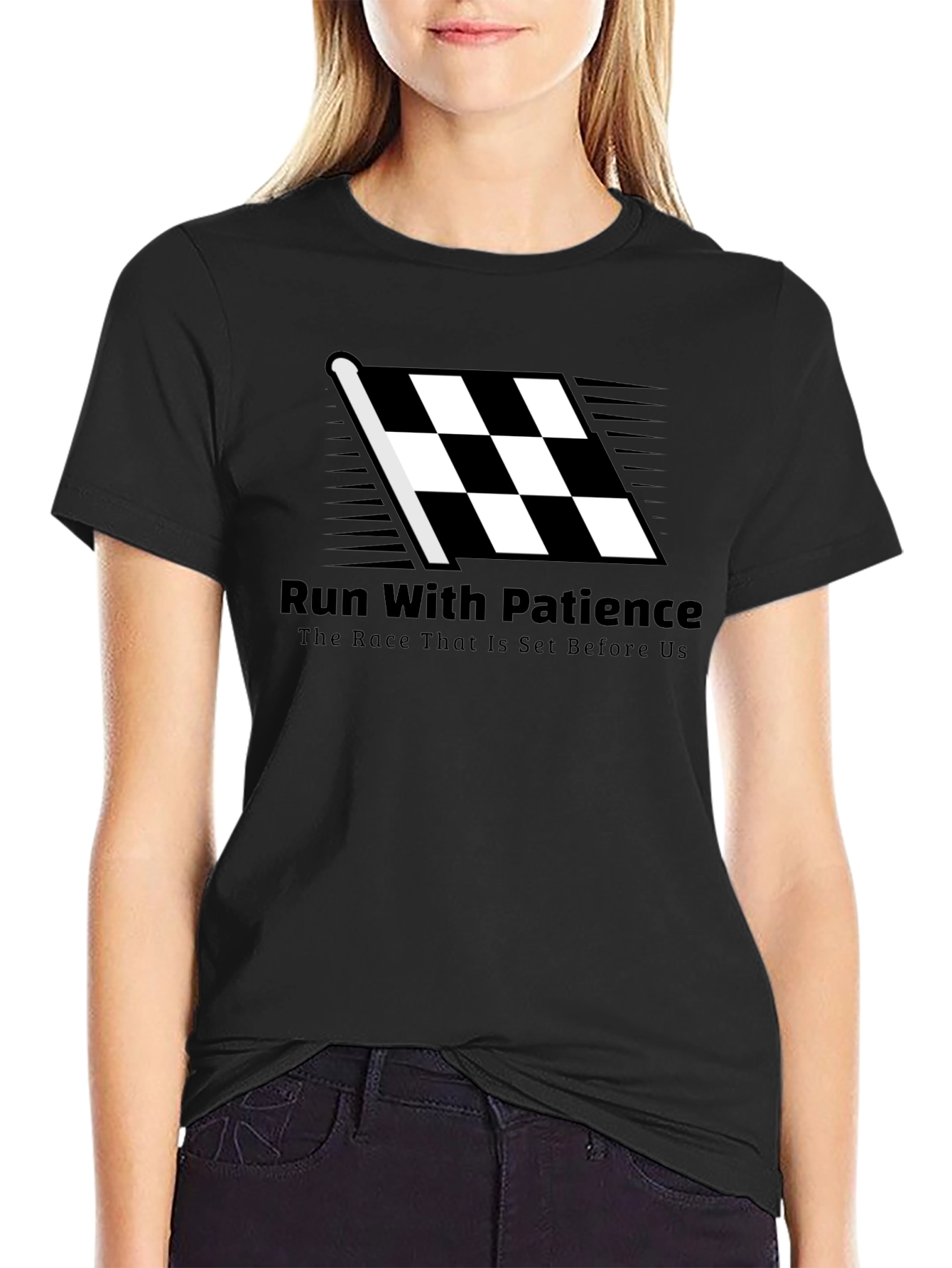 Run With Patience T-Shirt - Black Christian Tee