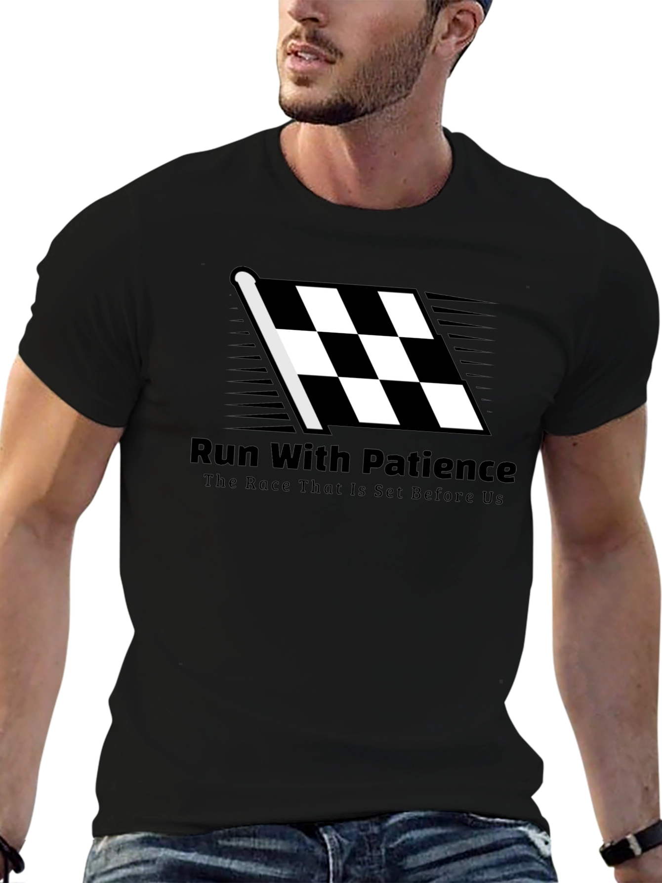 Run With Patience T-Shirt - Black Christian Tee