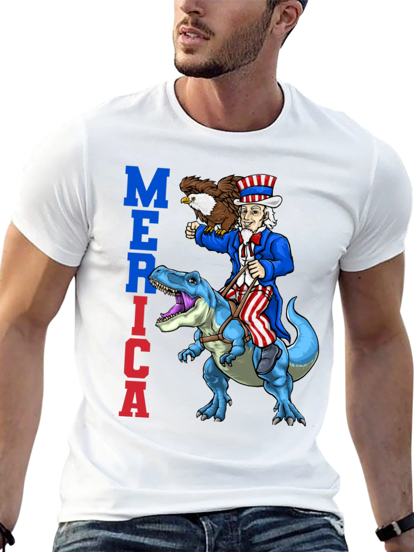 Uncle Sam Riding Dinosaur T-Shirt