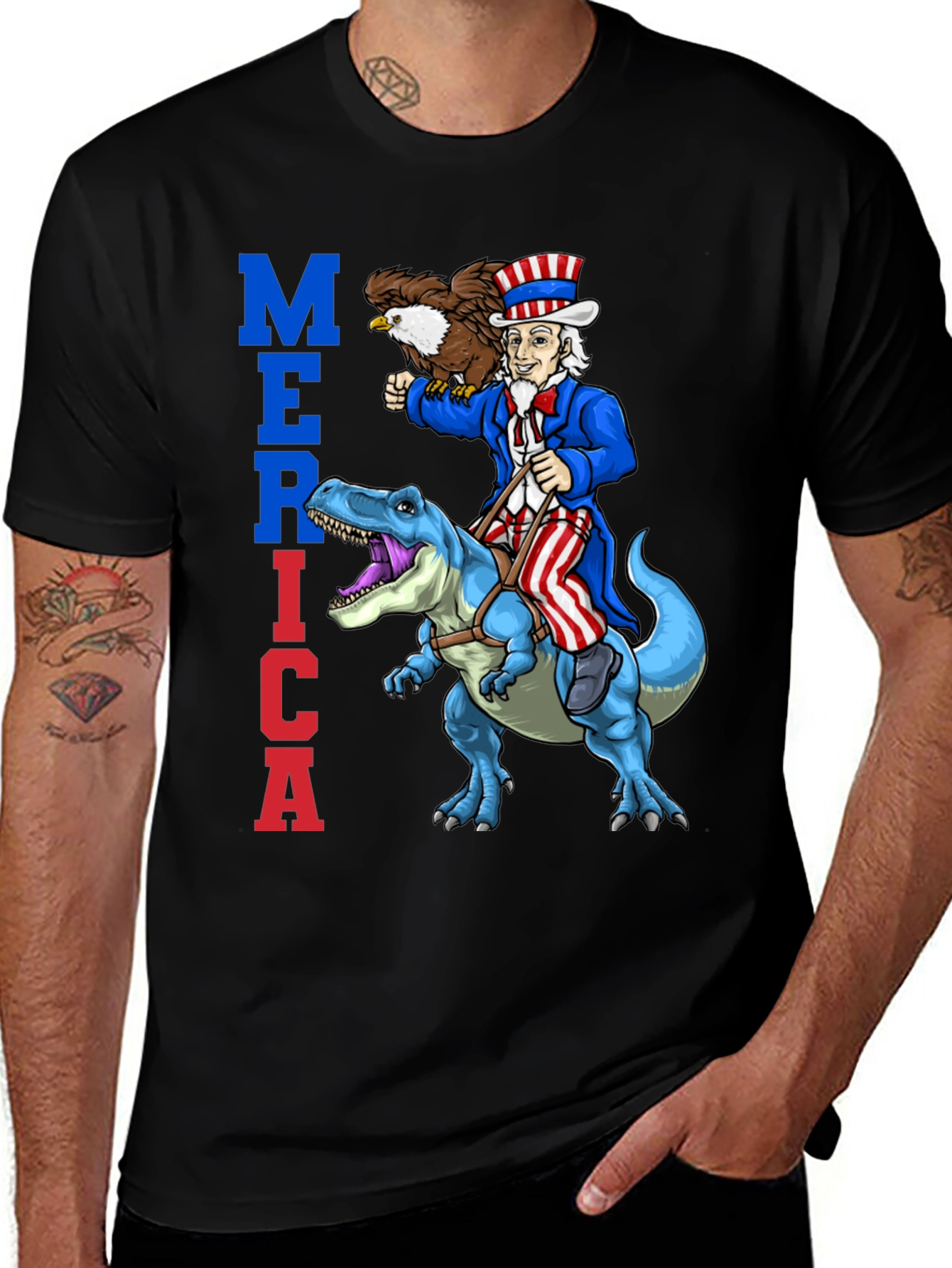 Uncle Sam Riding Dinosaur T-Shirt