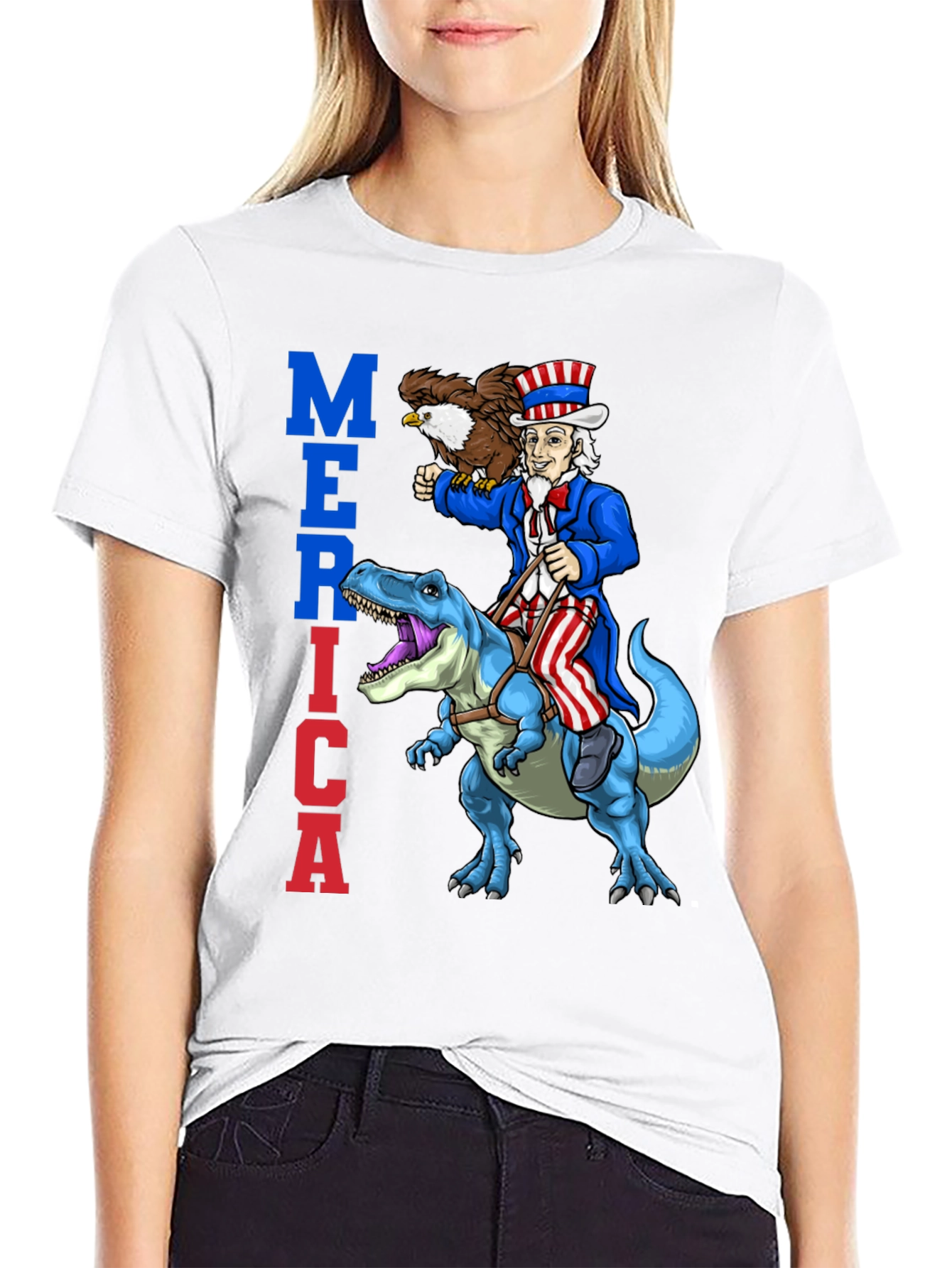 Uncle Sam Riding Dinosaur T-Shirt
