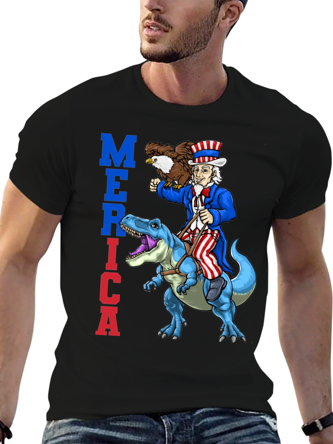 Uncle Sam Riding Dinosaur T-Shirt
