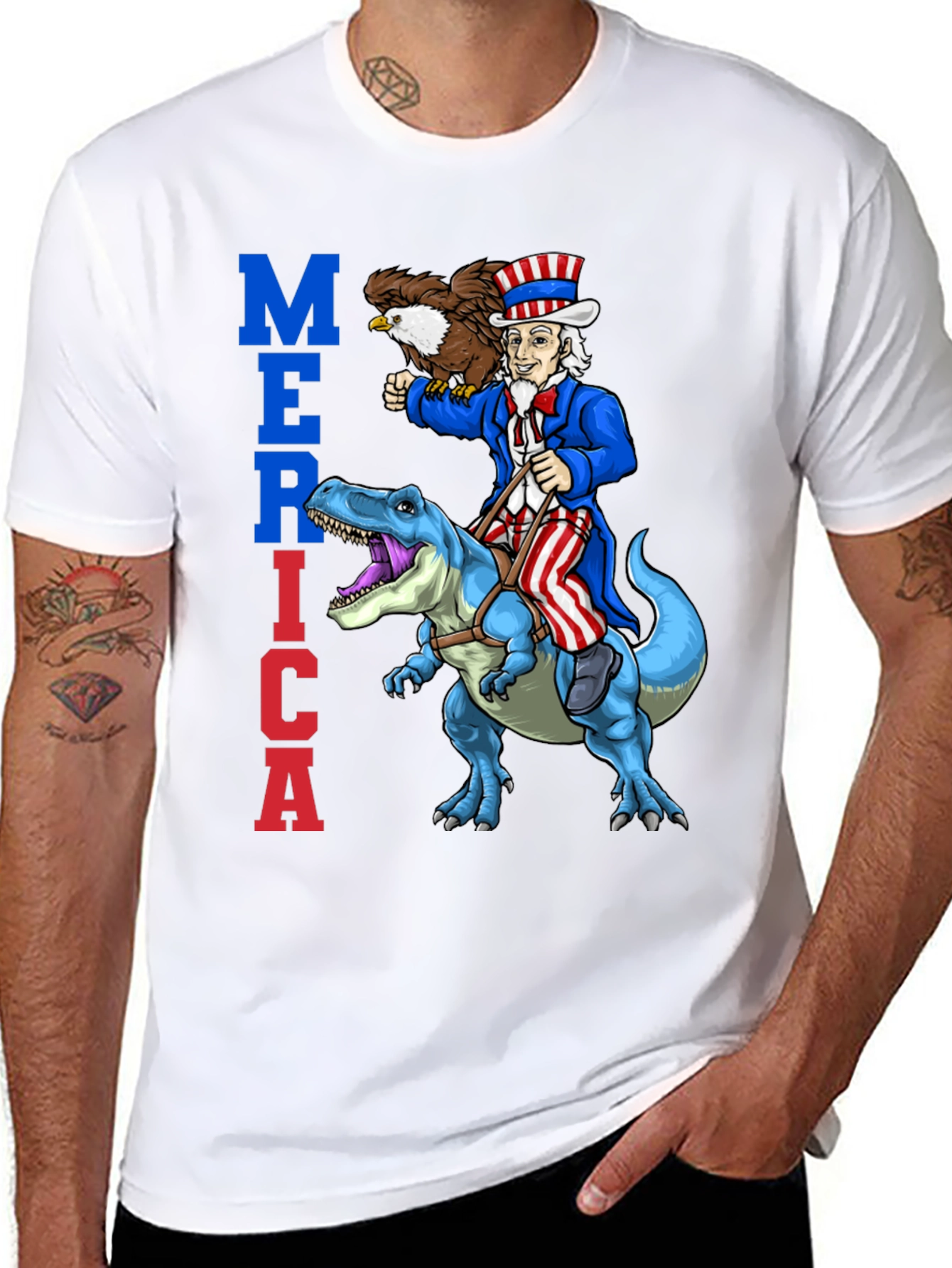 Uncle Sam Riding Dinosaur T-Shirt