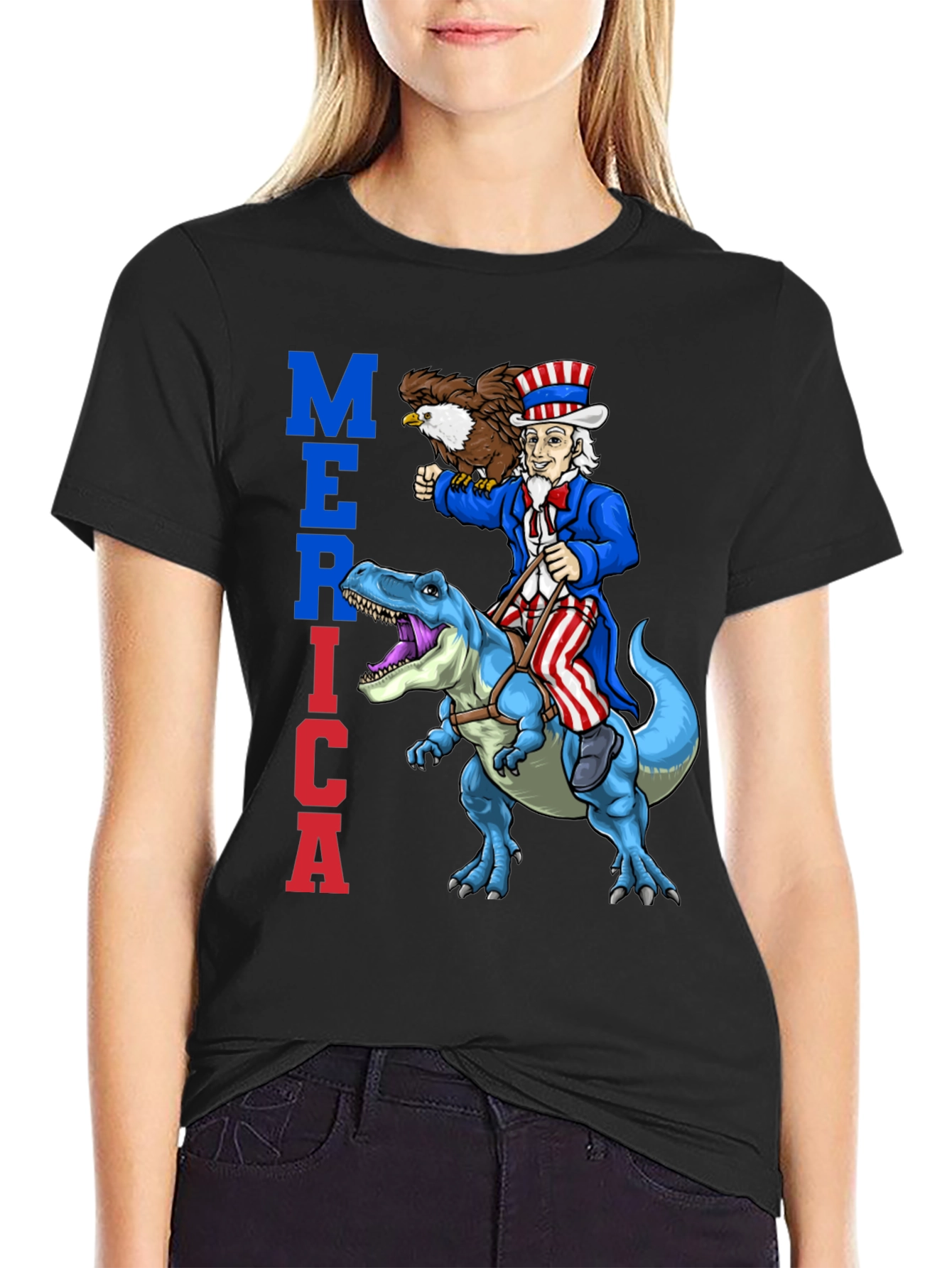 Uncle Sam Riding Dinosaur T-Shirt