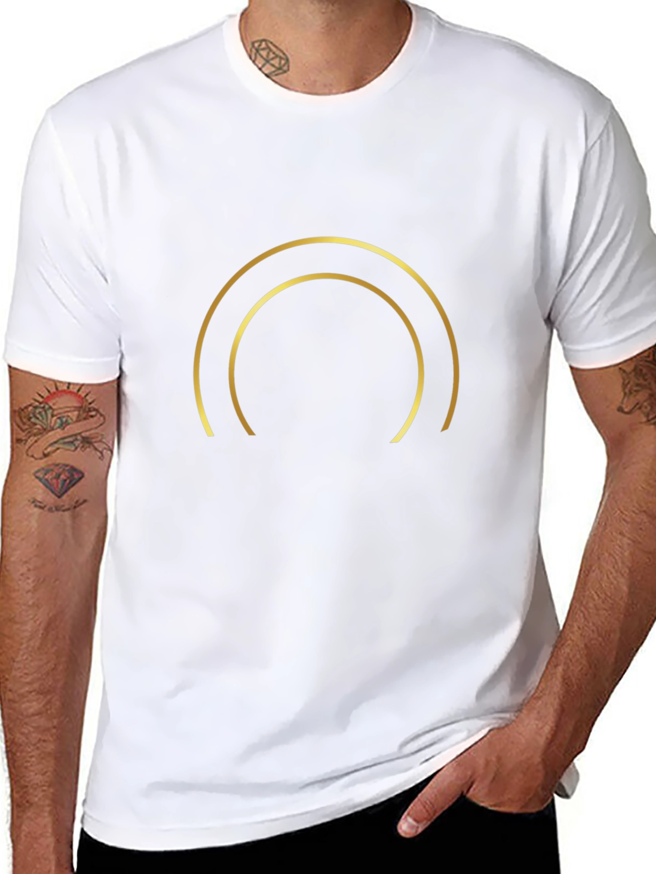 Minimalist Golden Arc Graphic Black T-Shirt