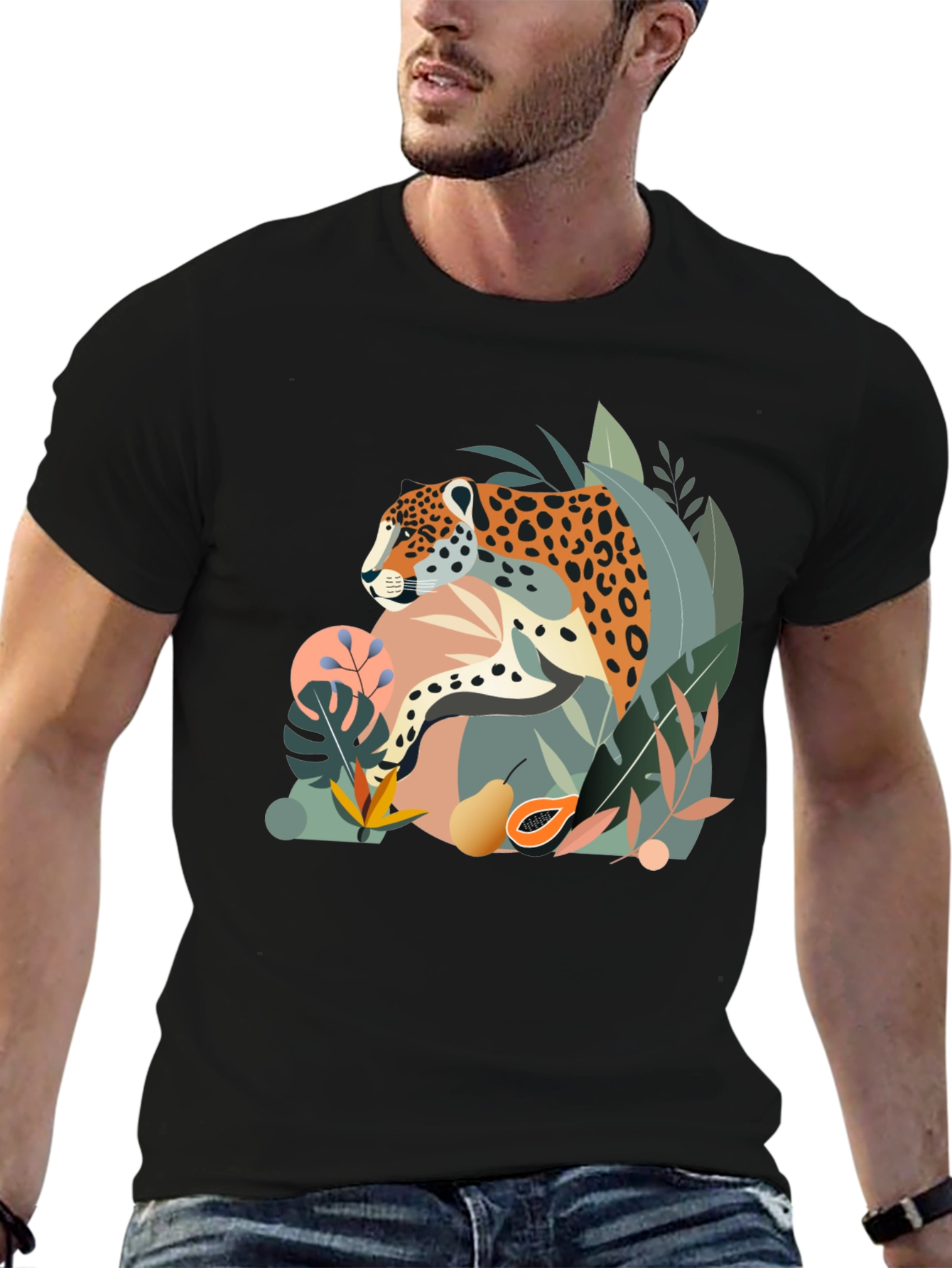 Jungle Cat Graphic Tee - Stylish Mens Black T-Shirt