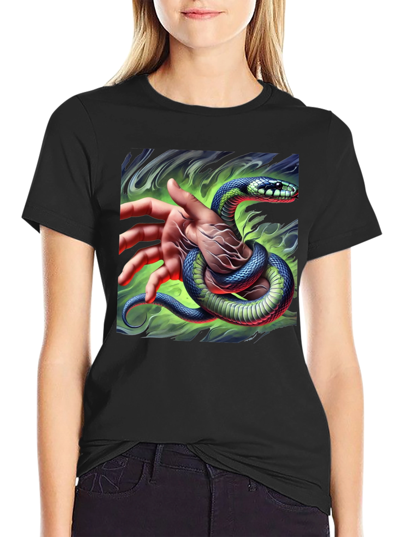 Mystic Snake Graphic Tee - Black Cotton T-Shirt
