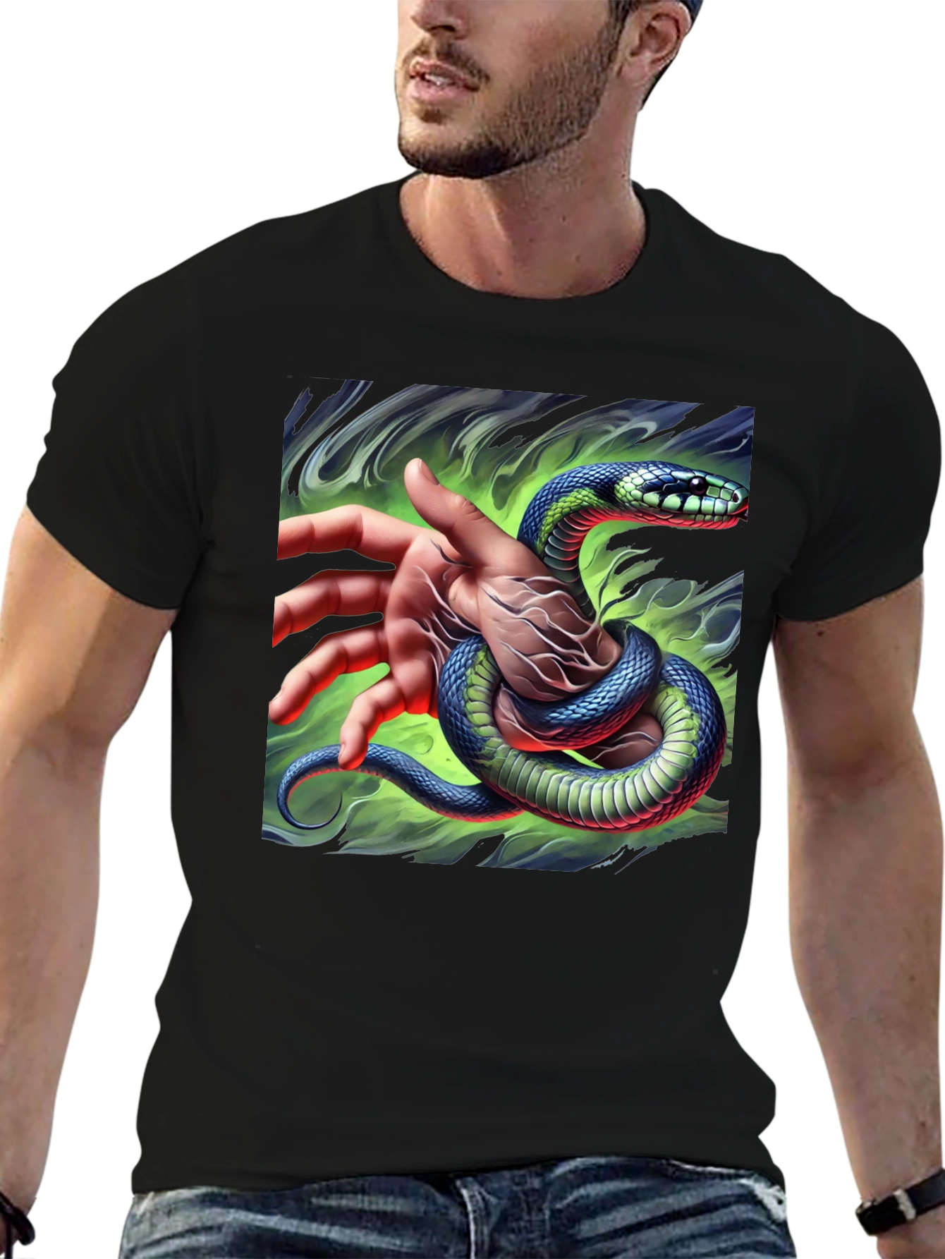 Mystic Snake Graphic Tee - Black Cotton T-Shirt