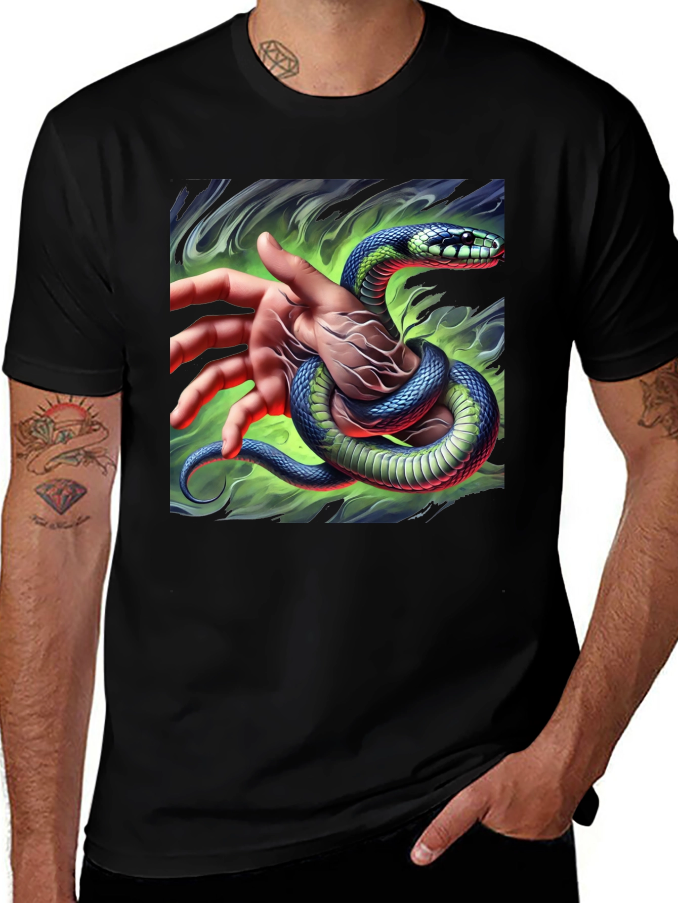 Mystic Snake Graphic Tee - Black Cotton T-Shirt