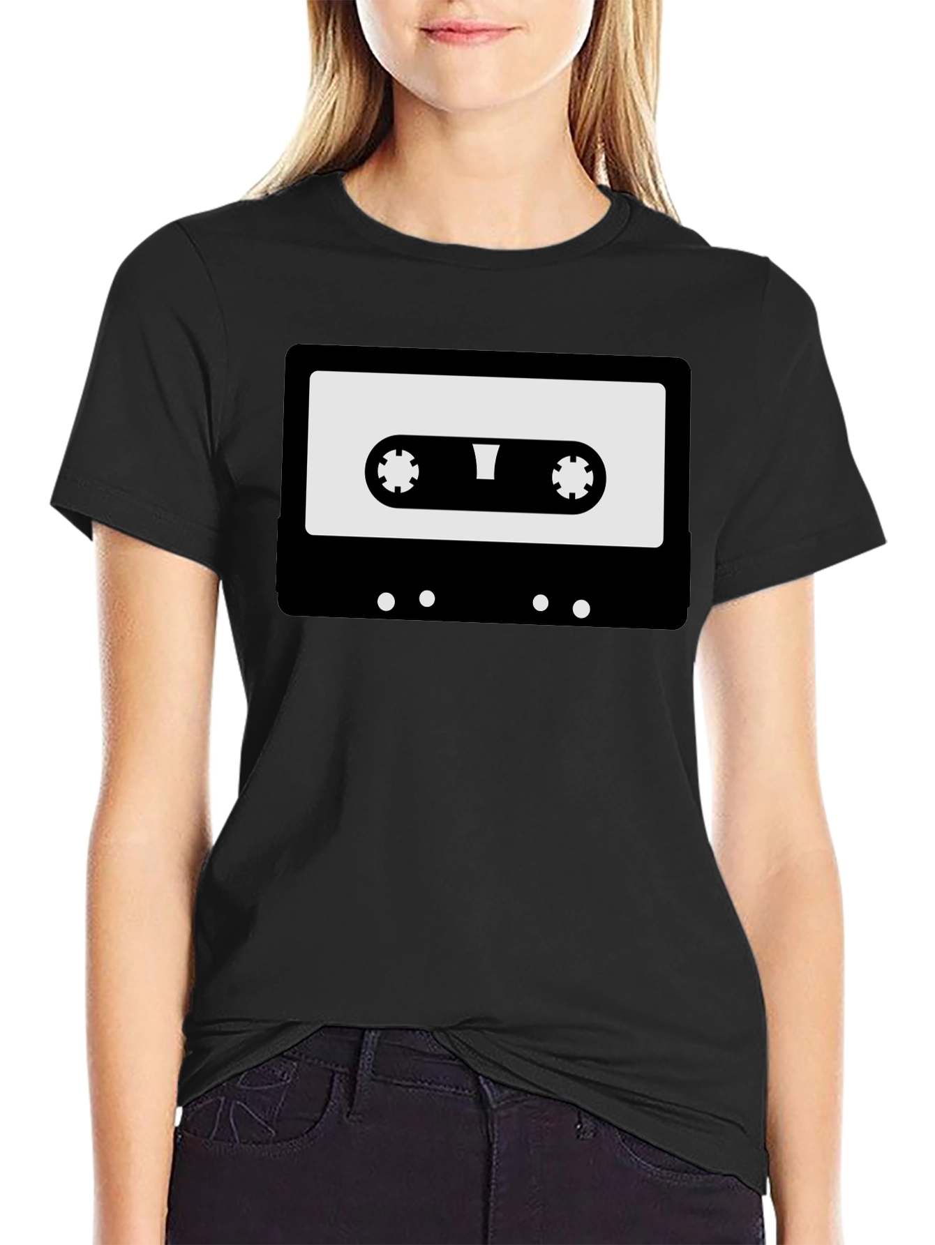 Retro Cassette Tape Graphic T-Shirt - Black