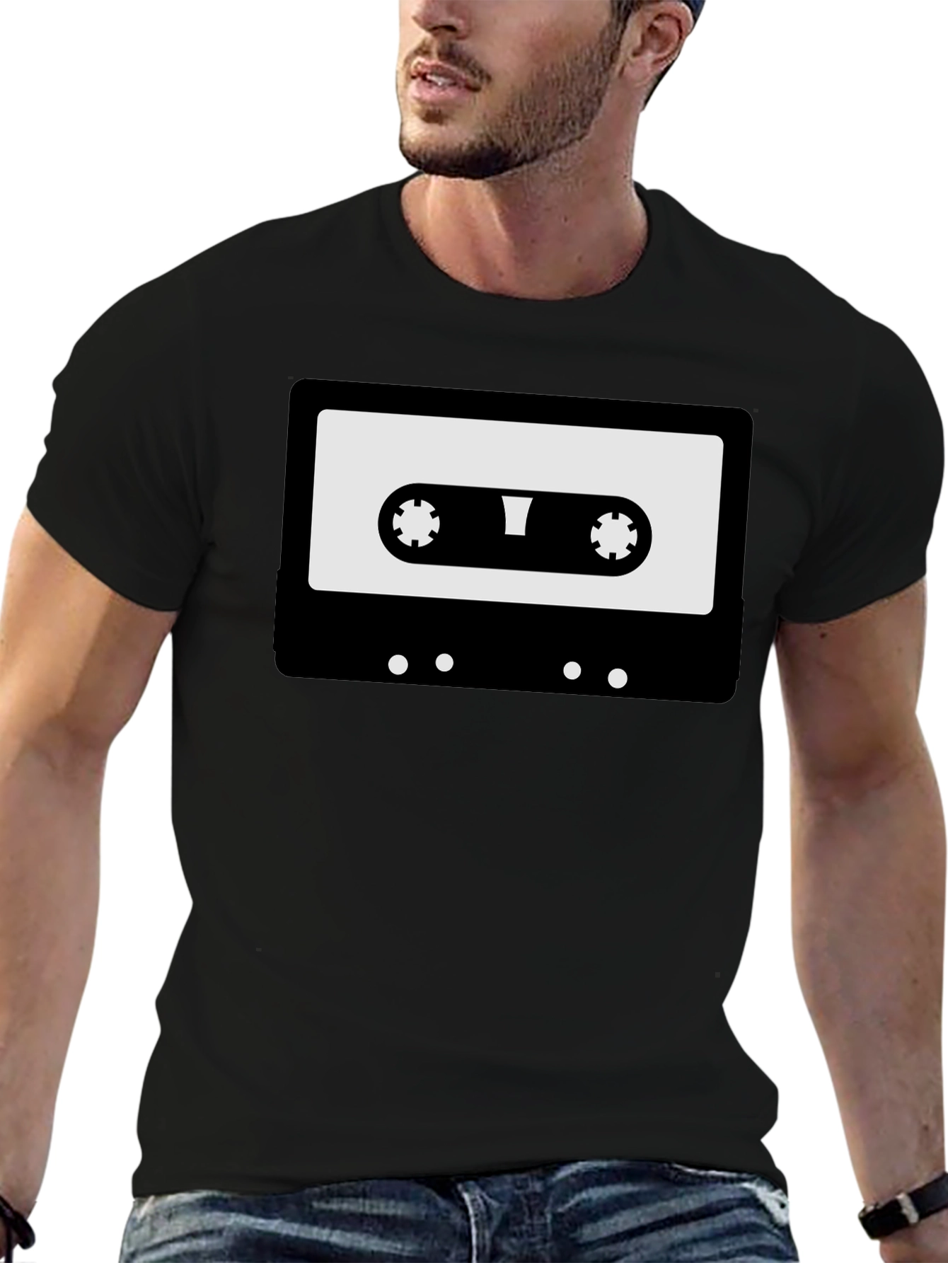 Retro Cassette Tape Graphic T-Shirt - Black