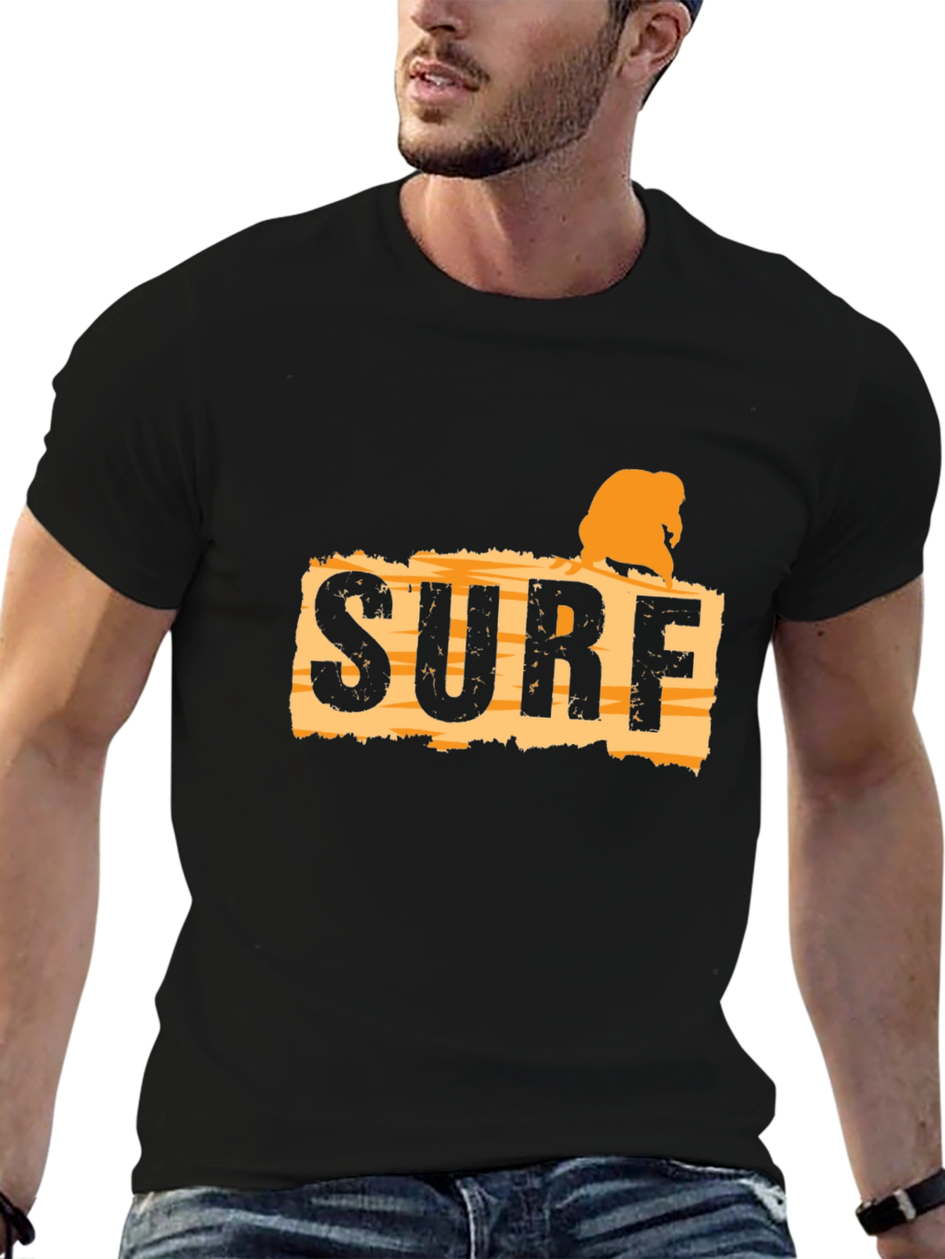 Surf Graphic Tee - Black Cotton T-Shirt