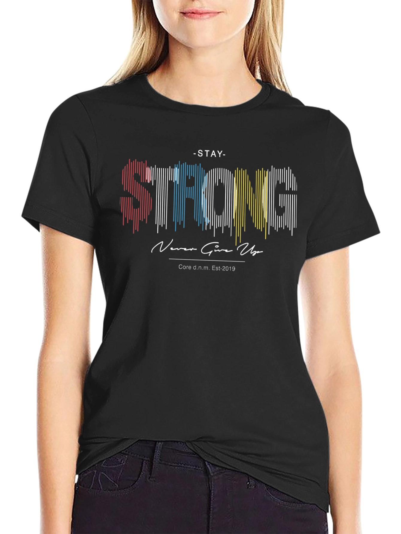 Stay Strong Graphic Print Black T-Shirt
