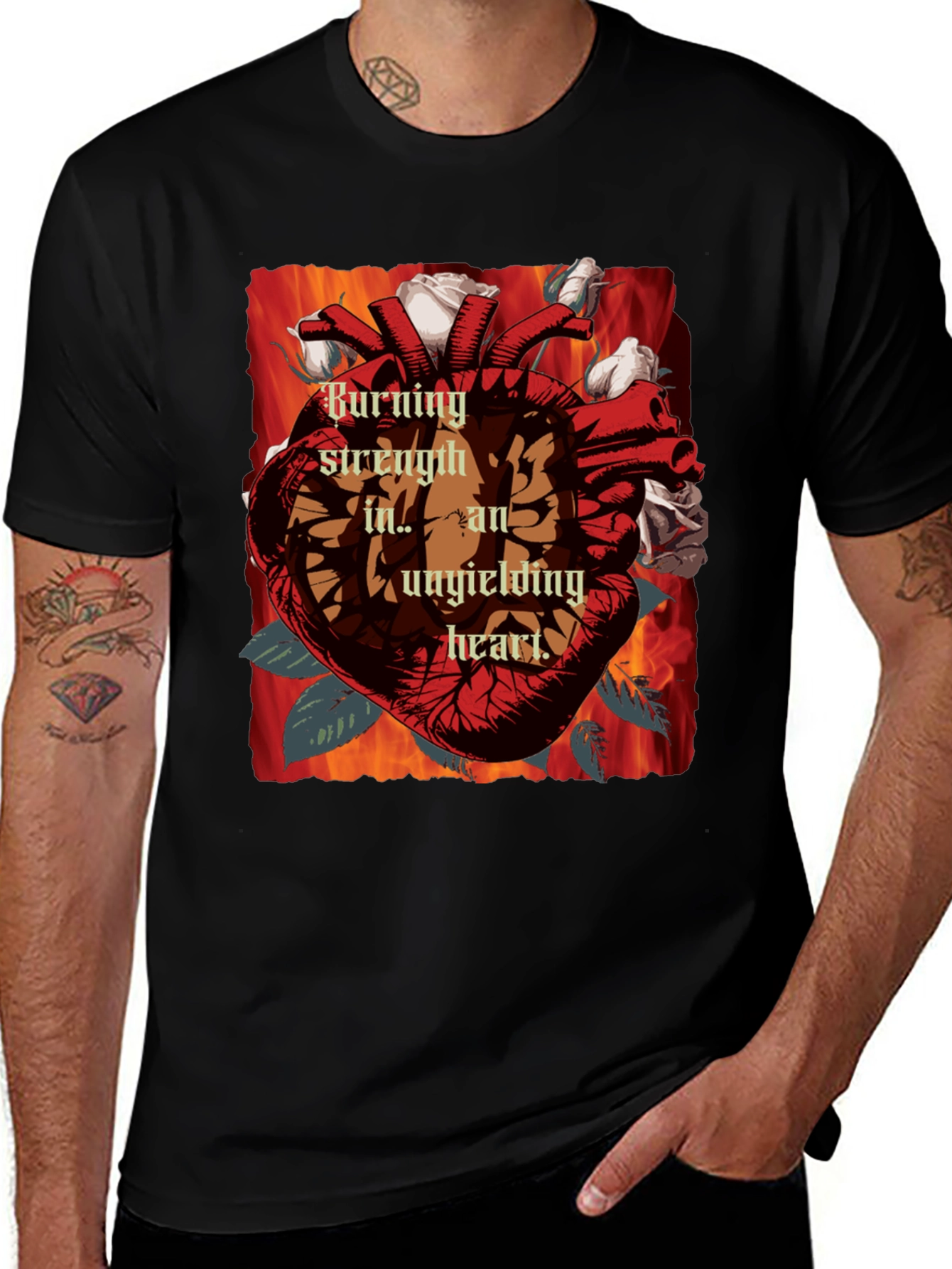 Burning Strength Heart T-Shirt - Unyielding Love