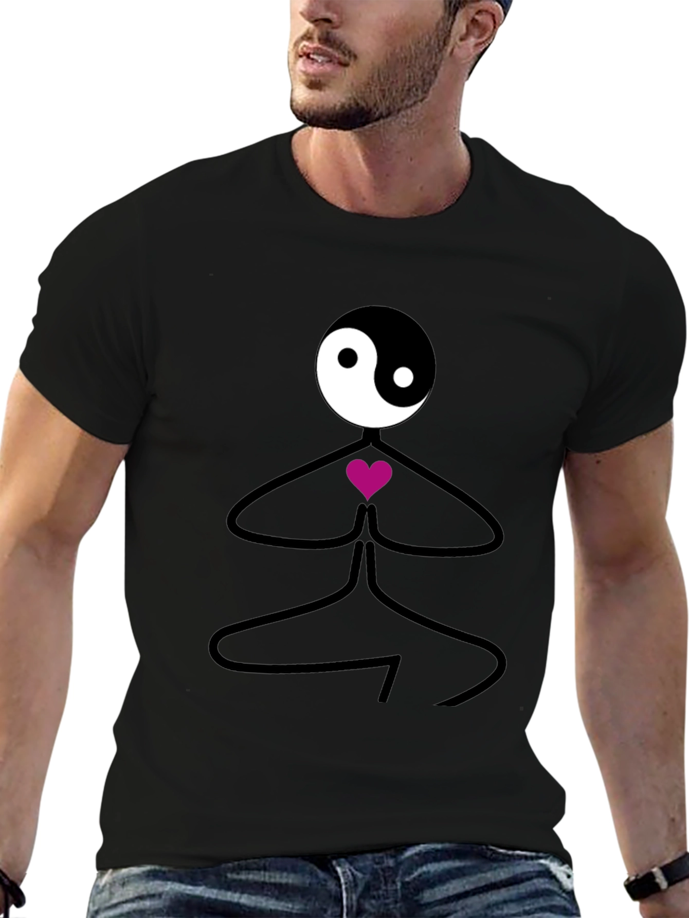 Yin Yang Yoga Pose Black T-Shirt