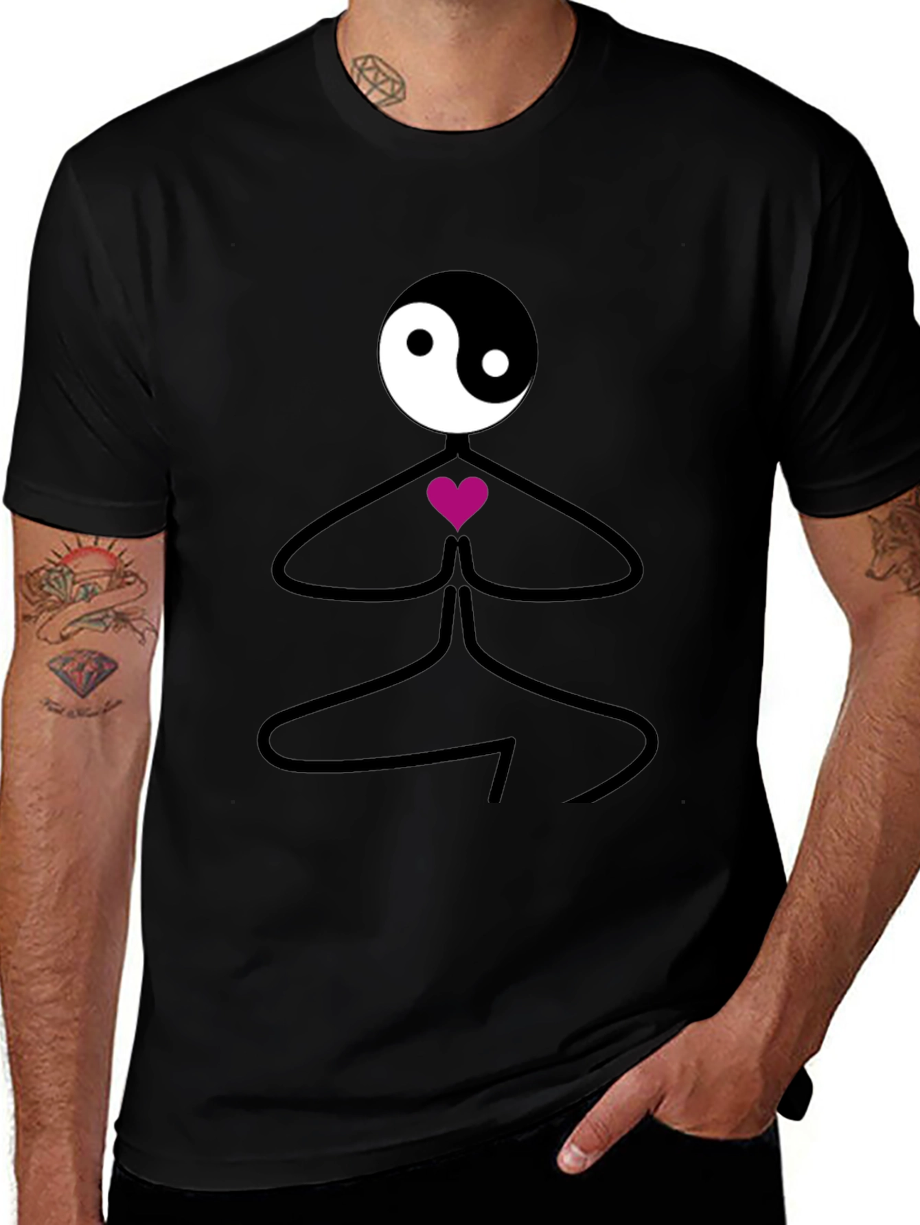 Yin Yang Yoga Pose Black T-Shirt