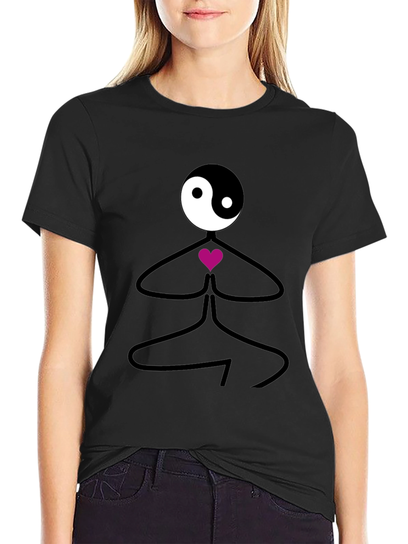Yin Yang Yoga Pose Black T-Shirt