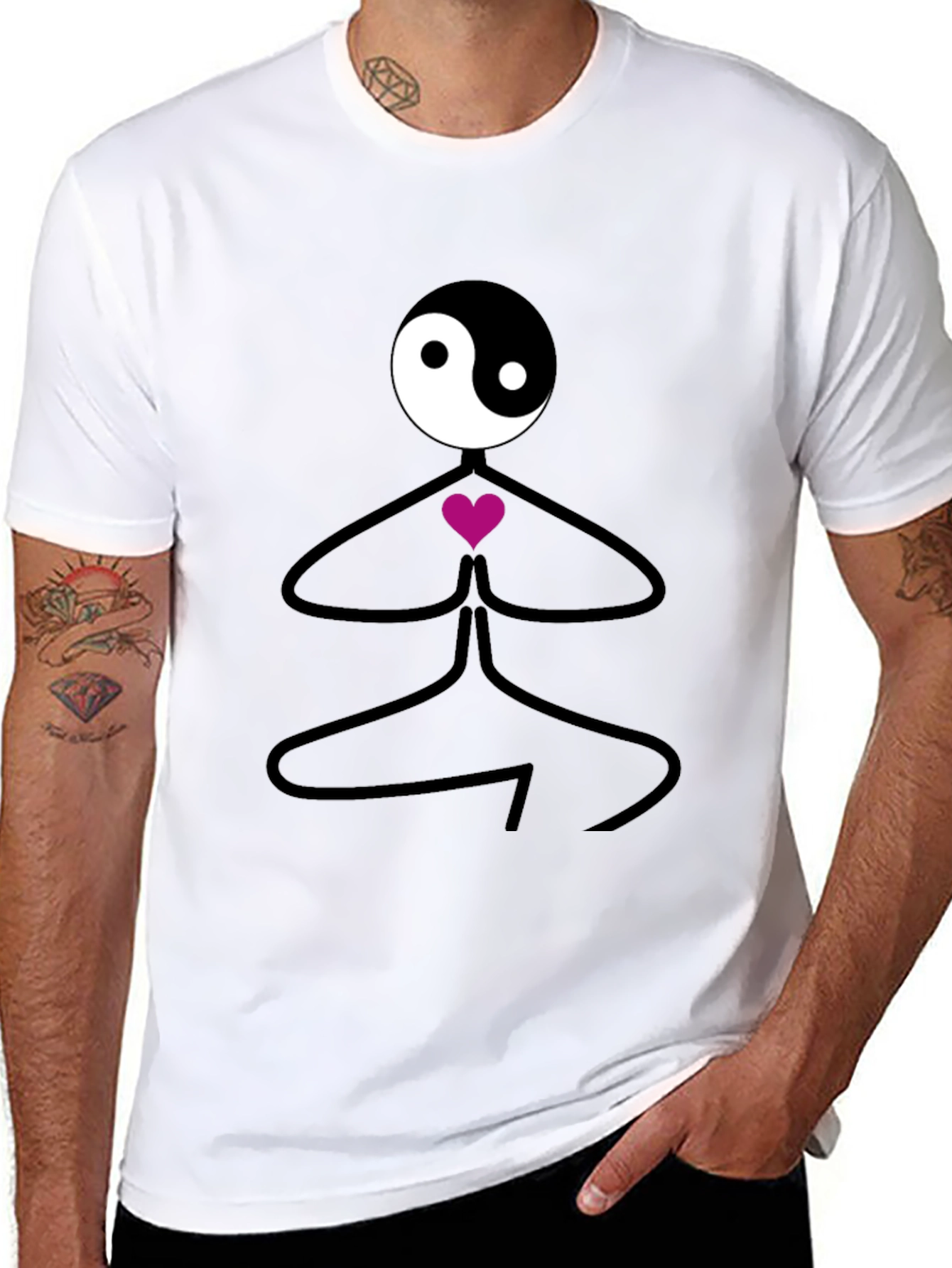 Yin Yang Yoga Pose Black T-Shirt