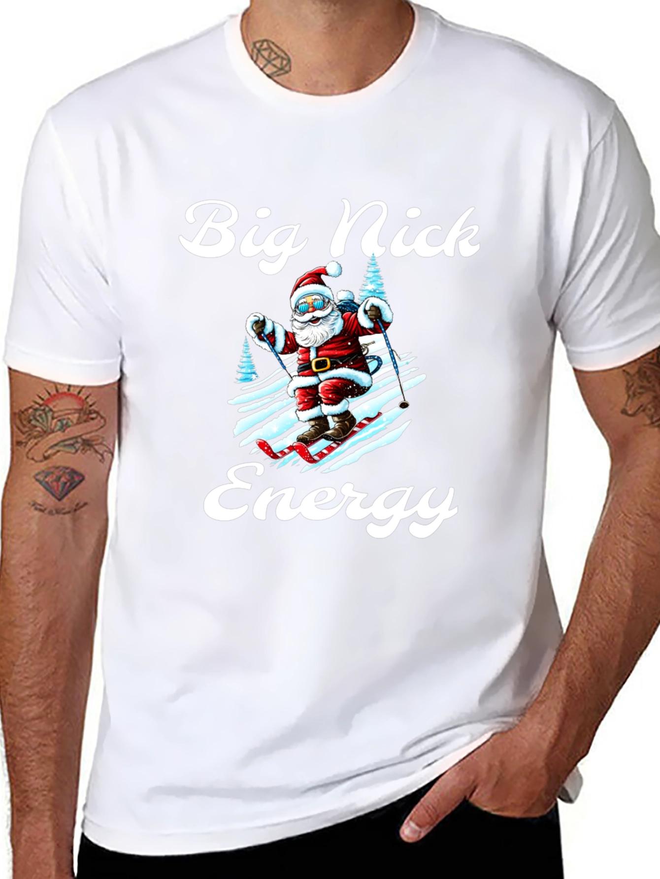 Big Nick Energy Santa Skiing Graphic Tee