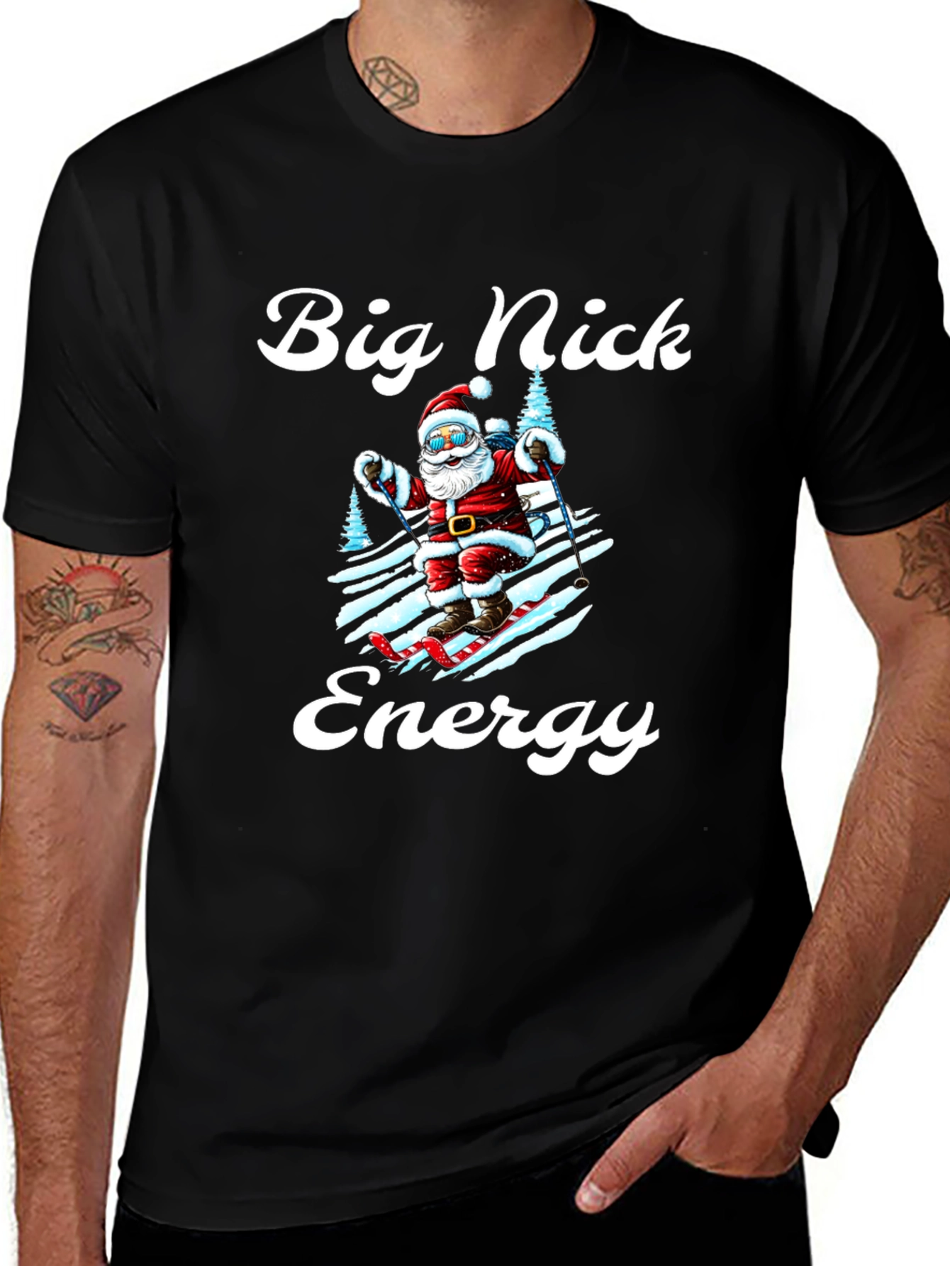Big Nick Energy Santa Skiing Graphic Tee