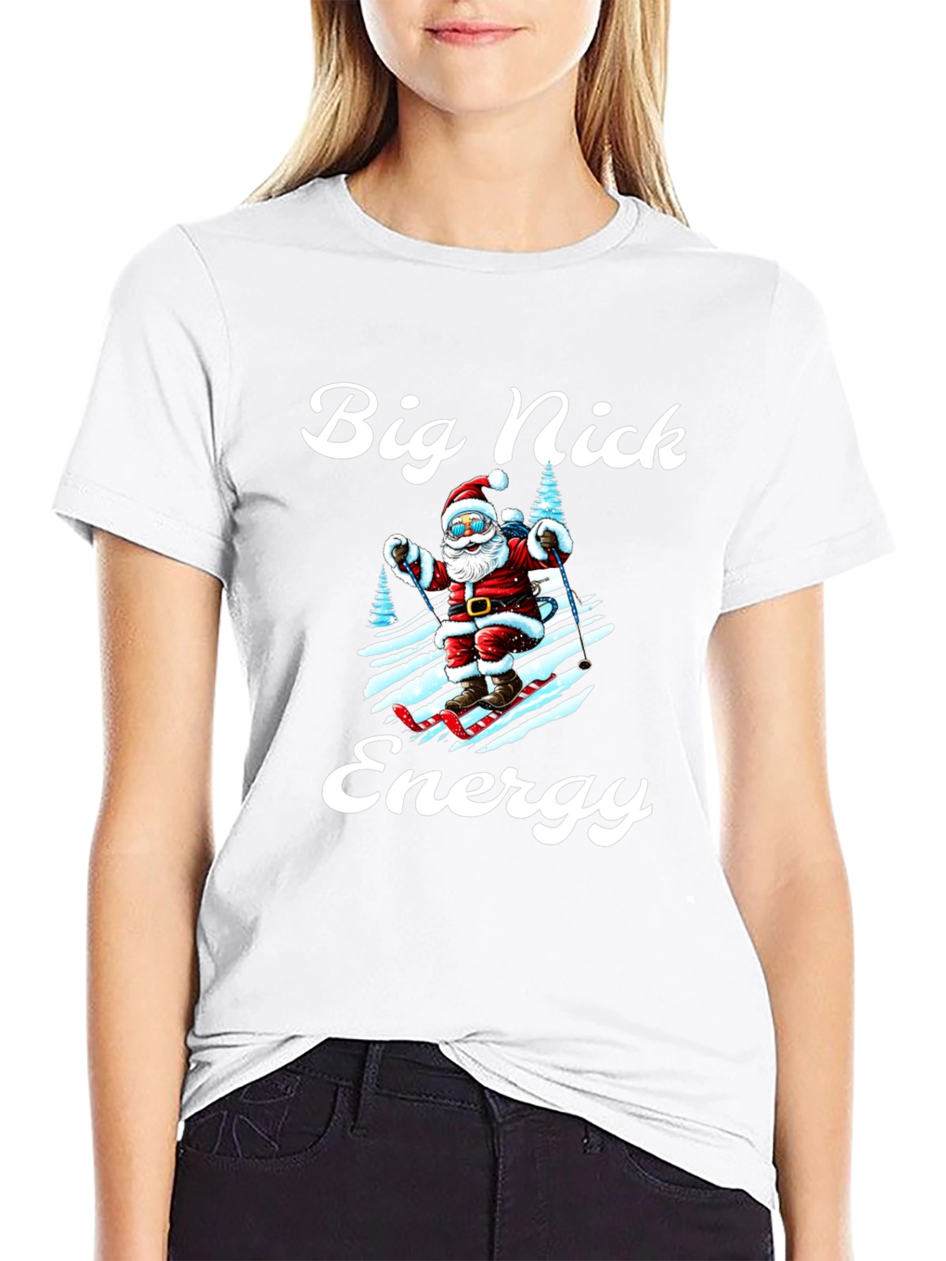 Big Nick Energy Santa Skiing Graphic Tee